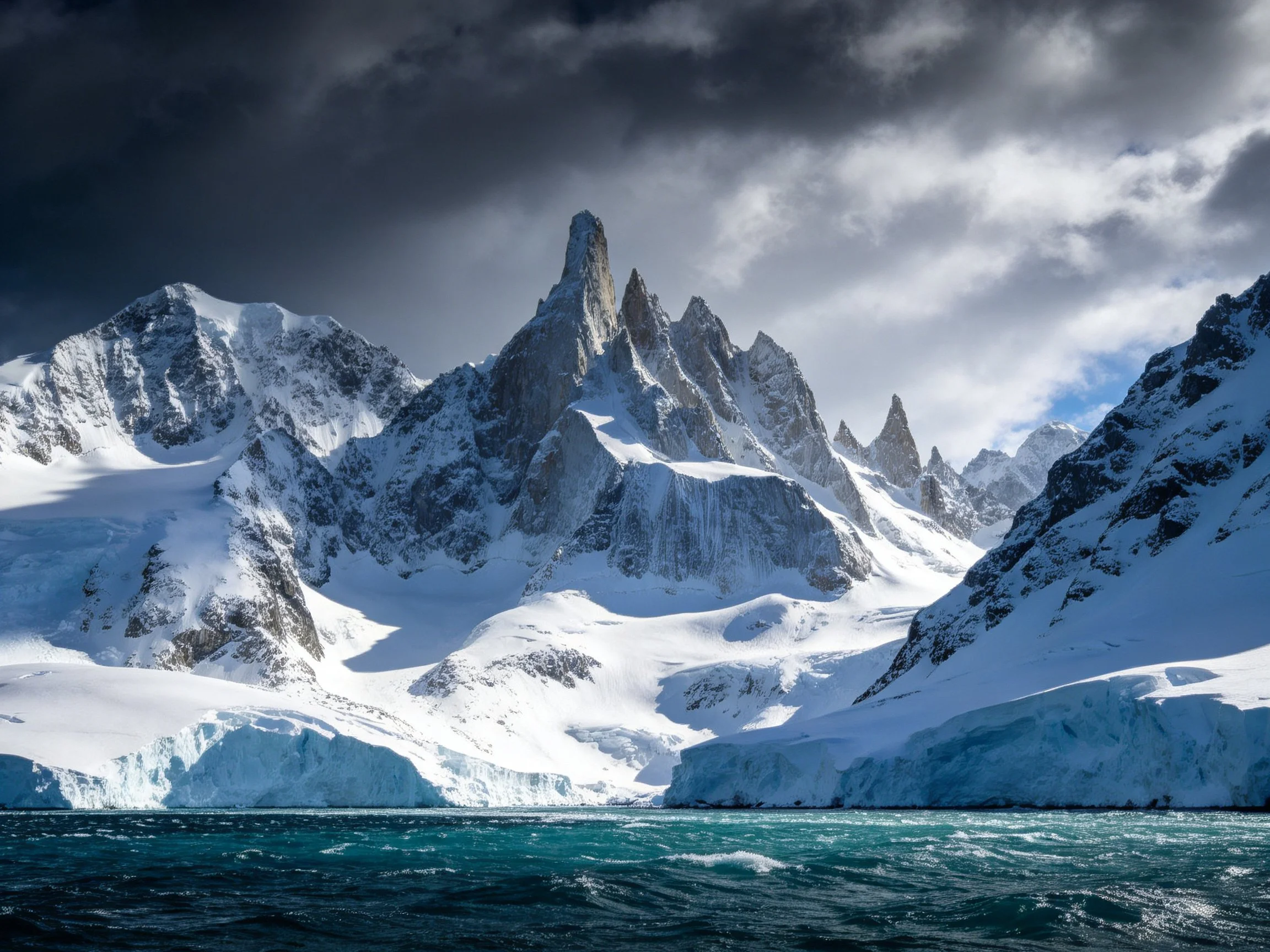 Snow-Capped Mountain Peaks with Turquoise Glacial Waters