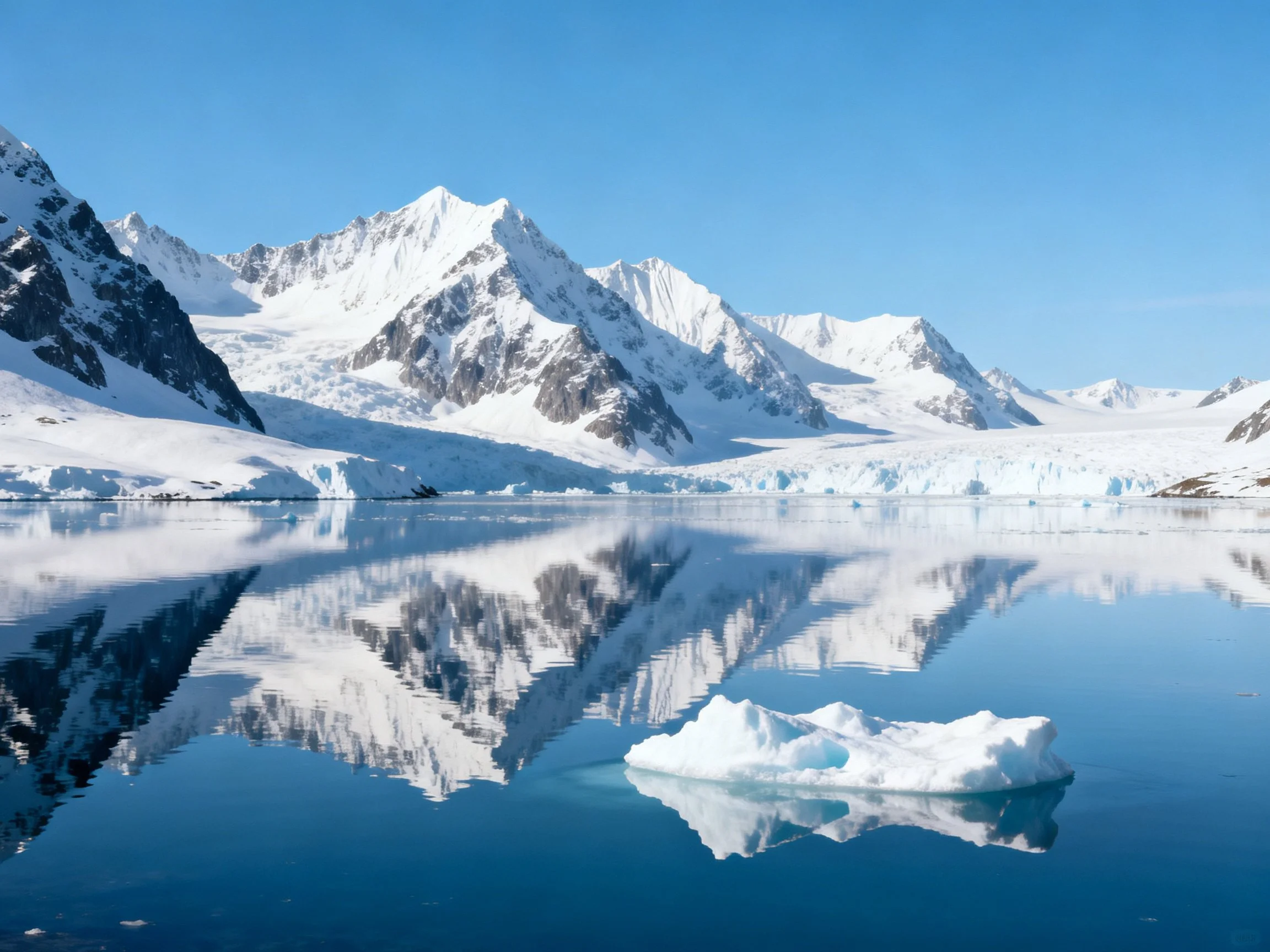 Snow-Capped Peaks Reflecting in Tranquil Arctic Waters