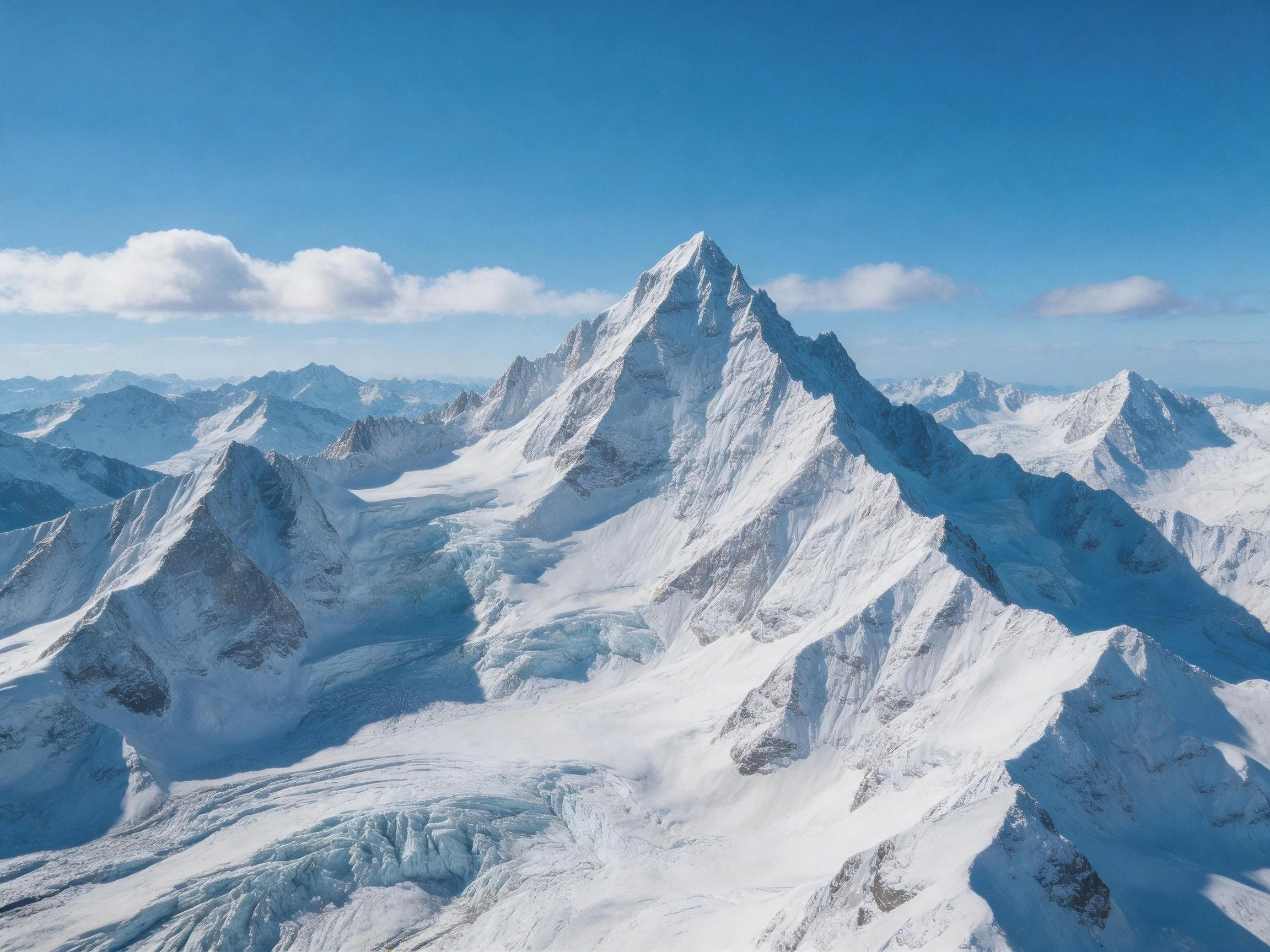 Snow-Capped Peaks and Glacial Valleys Under Clear Blue Sky