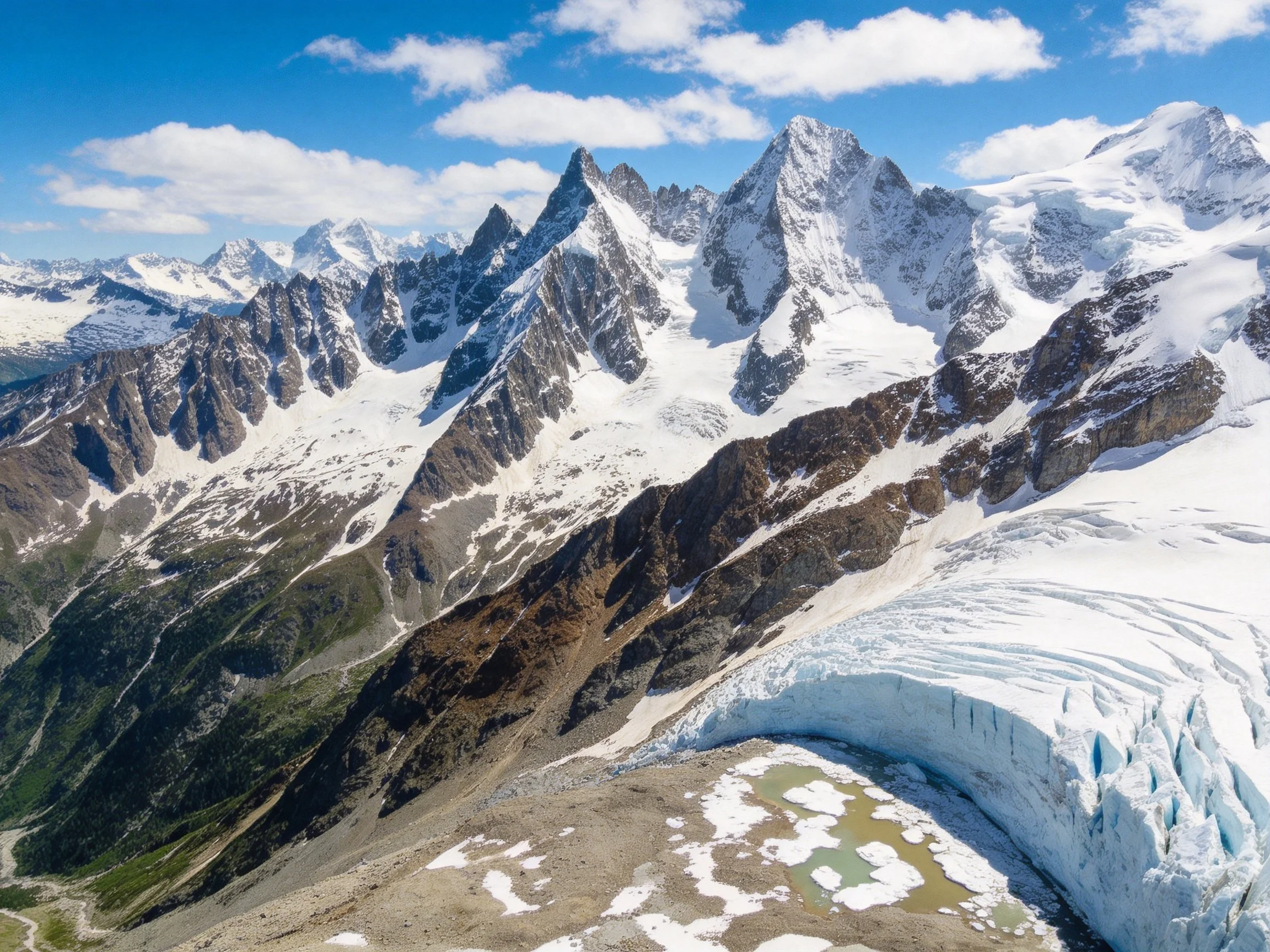 Snow-Covered Alpine Peaks with Glacial Ice Formations