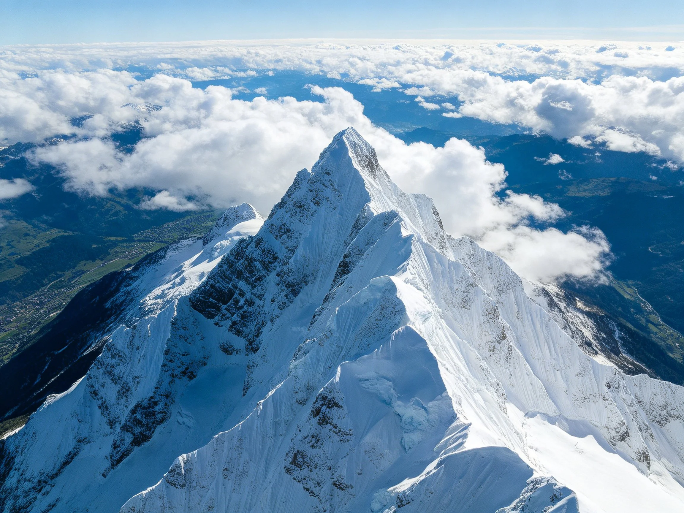 Snow-Covered Mountain Peak Rising Above Cloud Layers