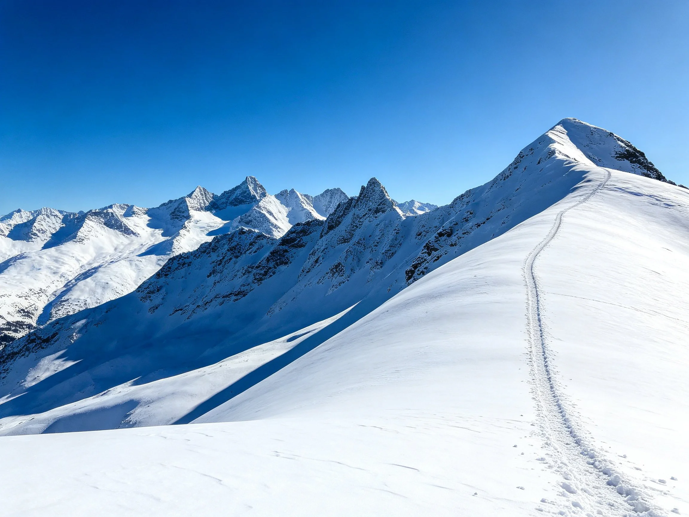 Snow-Covered Mountain Ridge with Clear Blue Sky