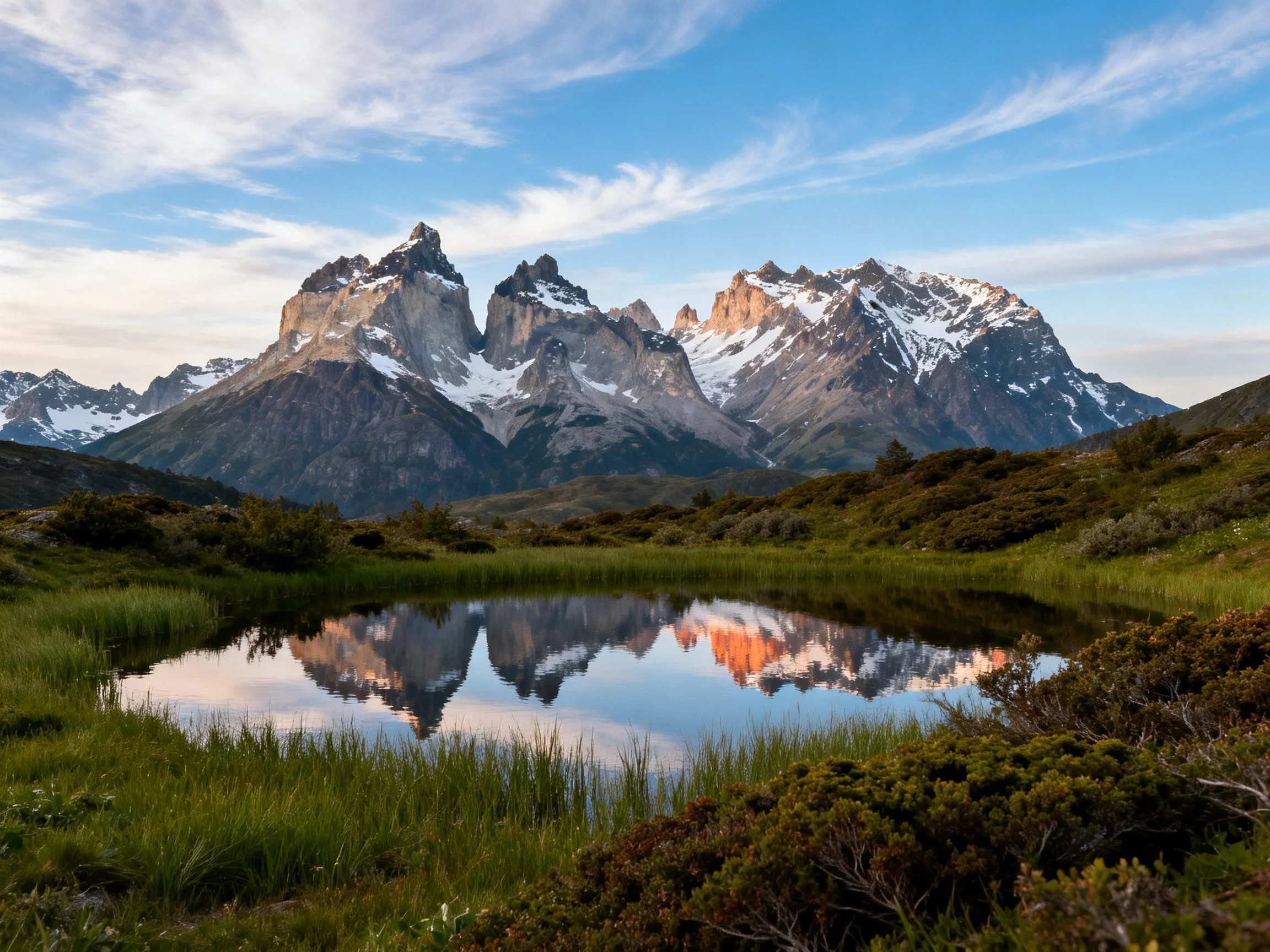 Snow-capped Peaks Reflecting in a Tranquil Alpine Pond