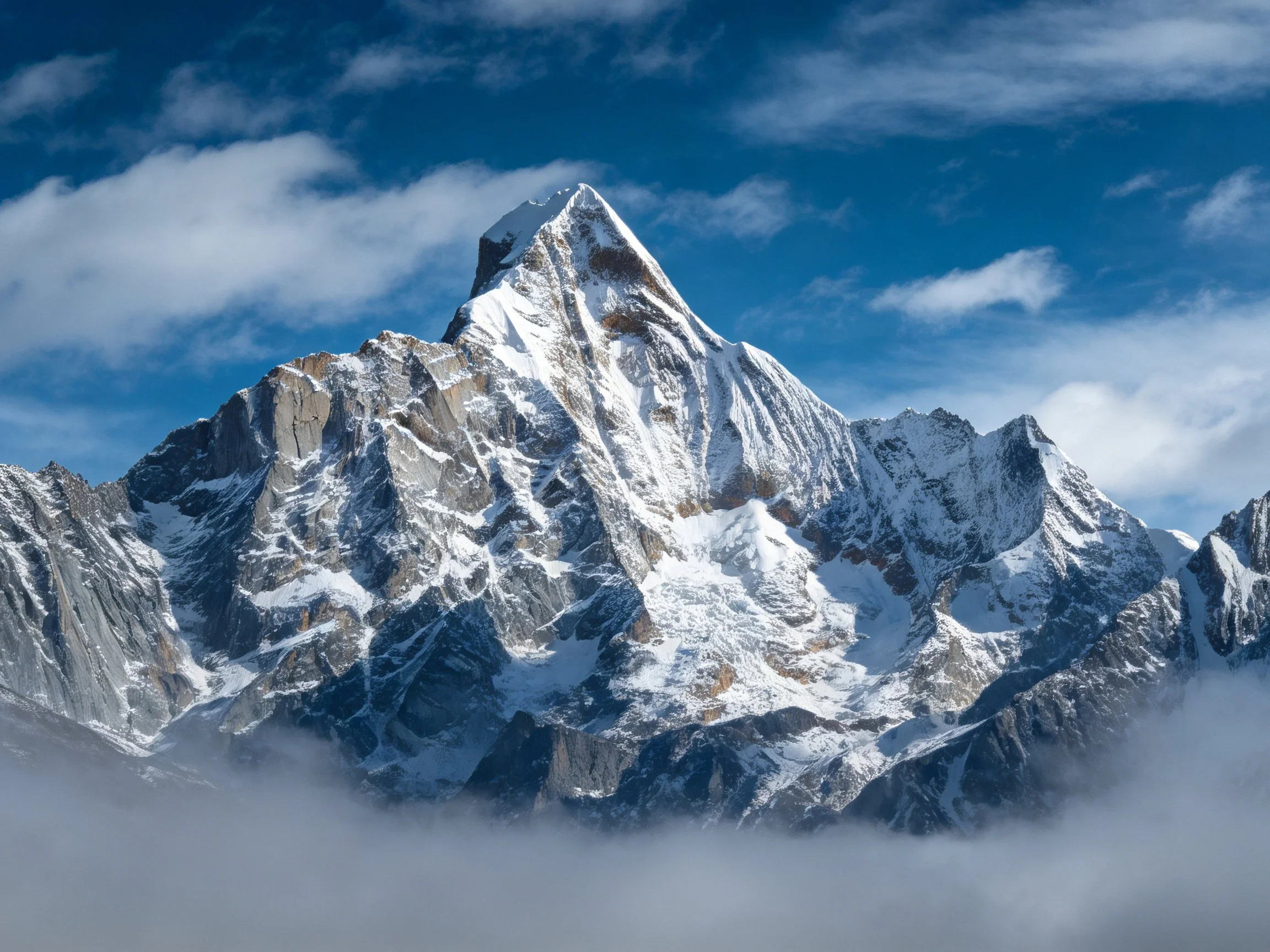 Snow - capped mountain peak with clear blue sky
