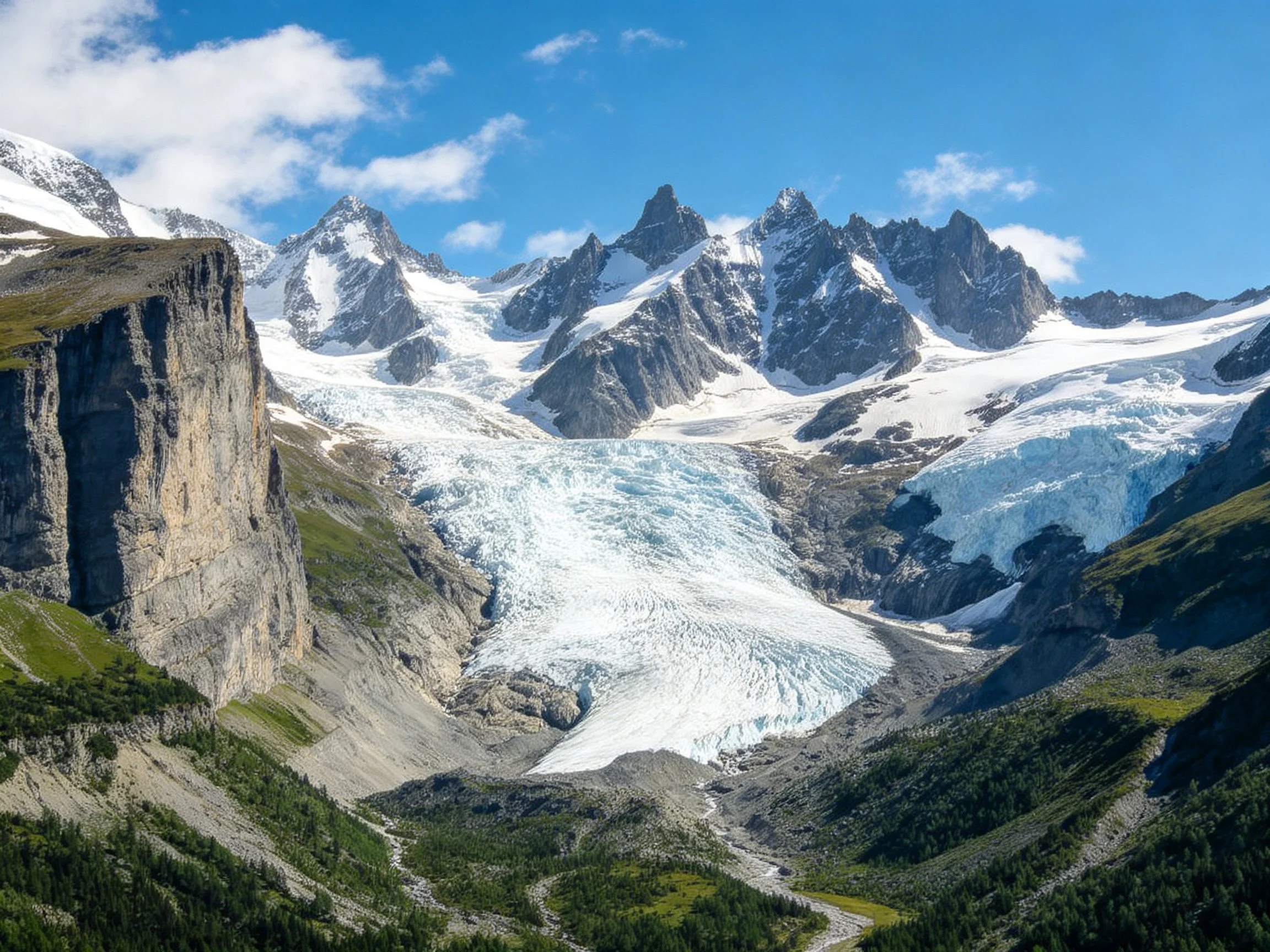 Snow-capped mountain peaks with extensive glaciers