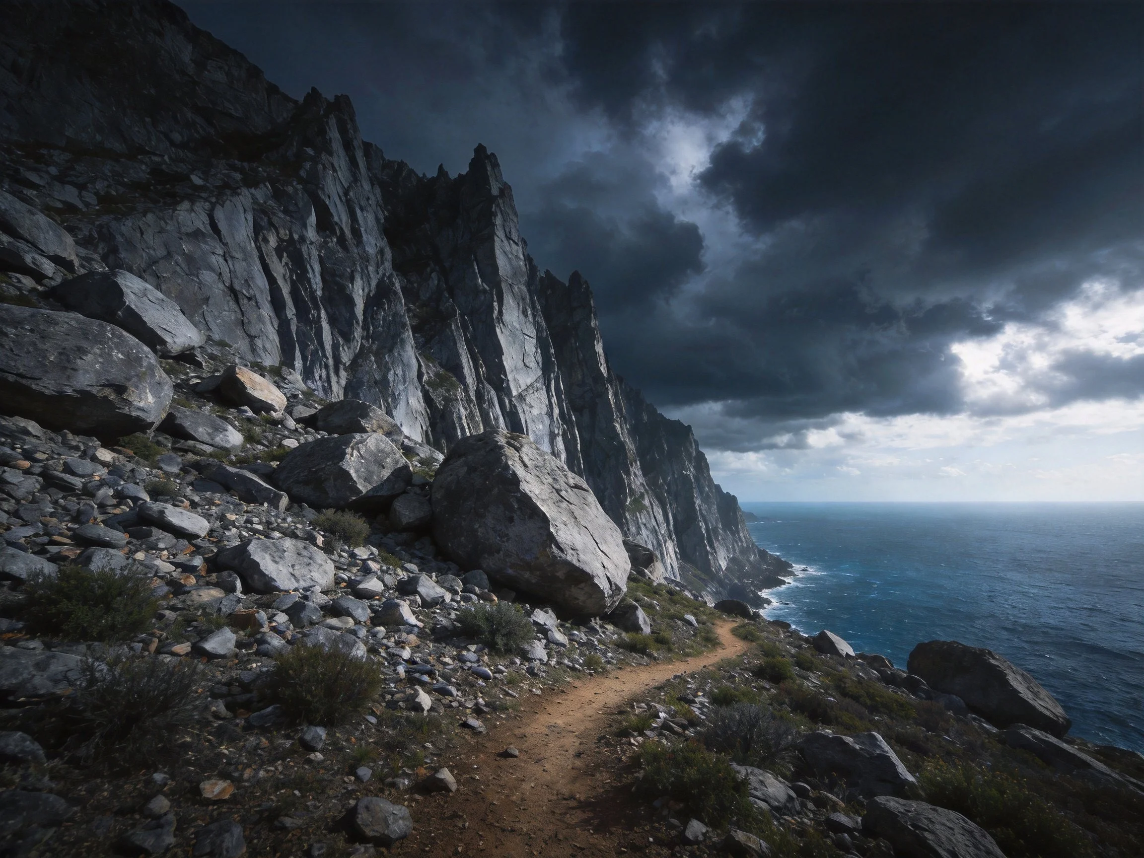 Stormy Coastal Cliffs with Jagged Rock Formations