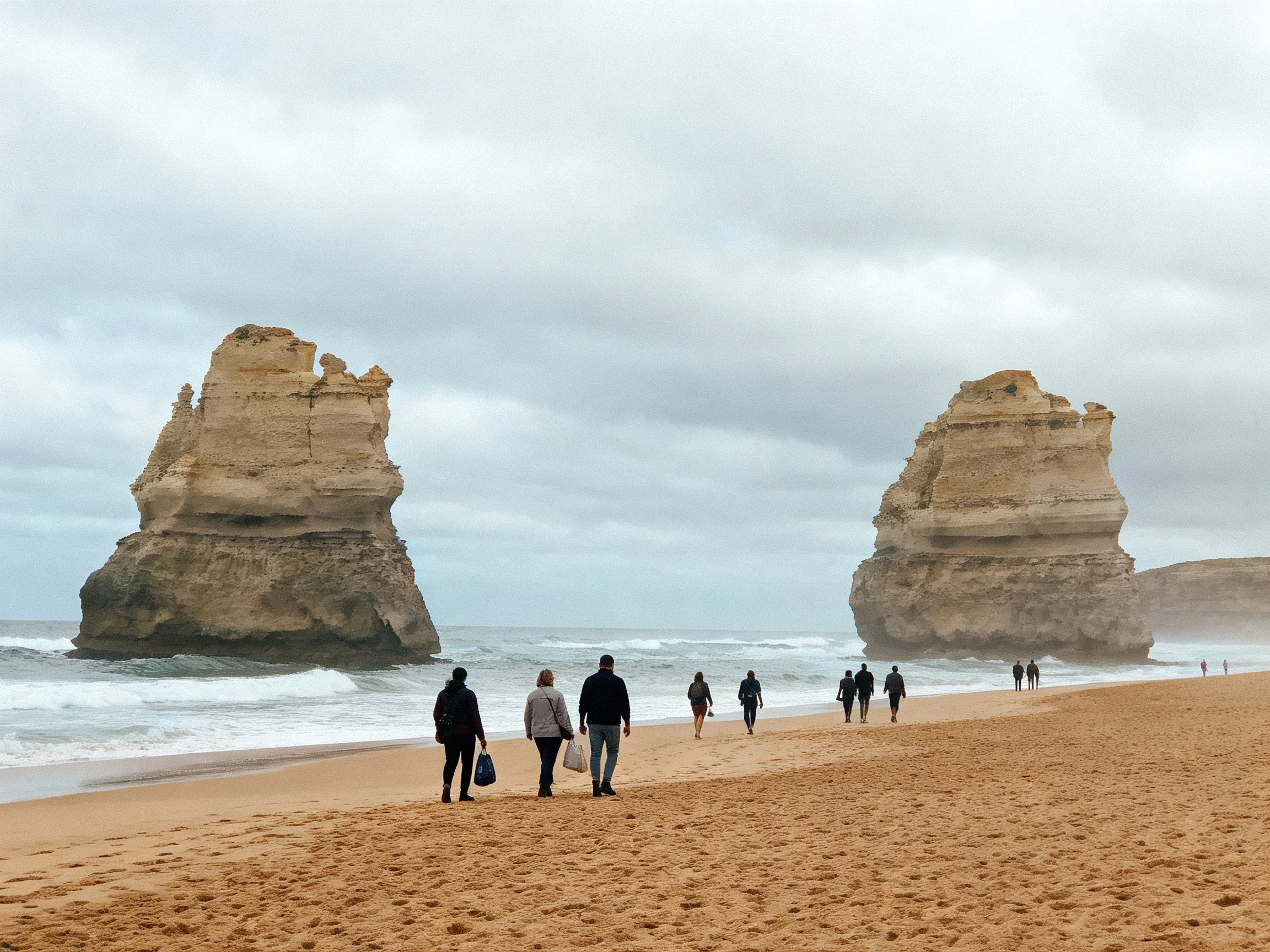Tourists Walk Among Giant Coastal Rock Formations