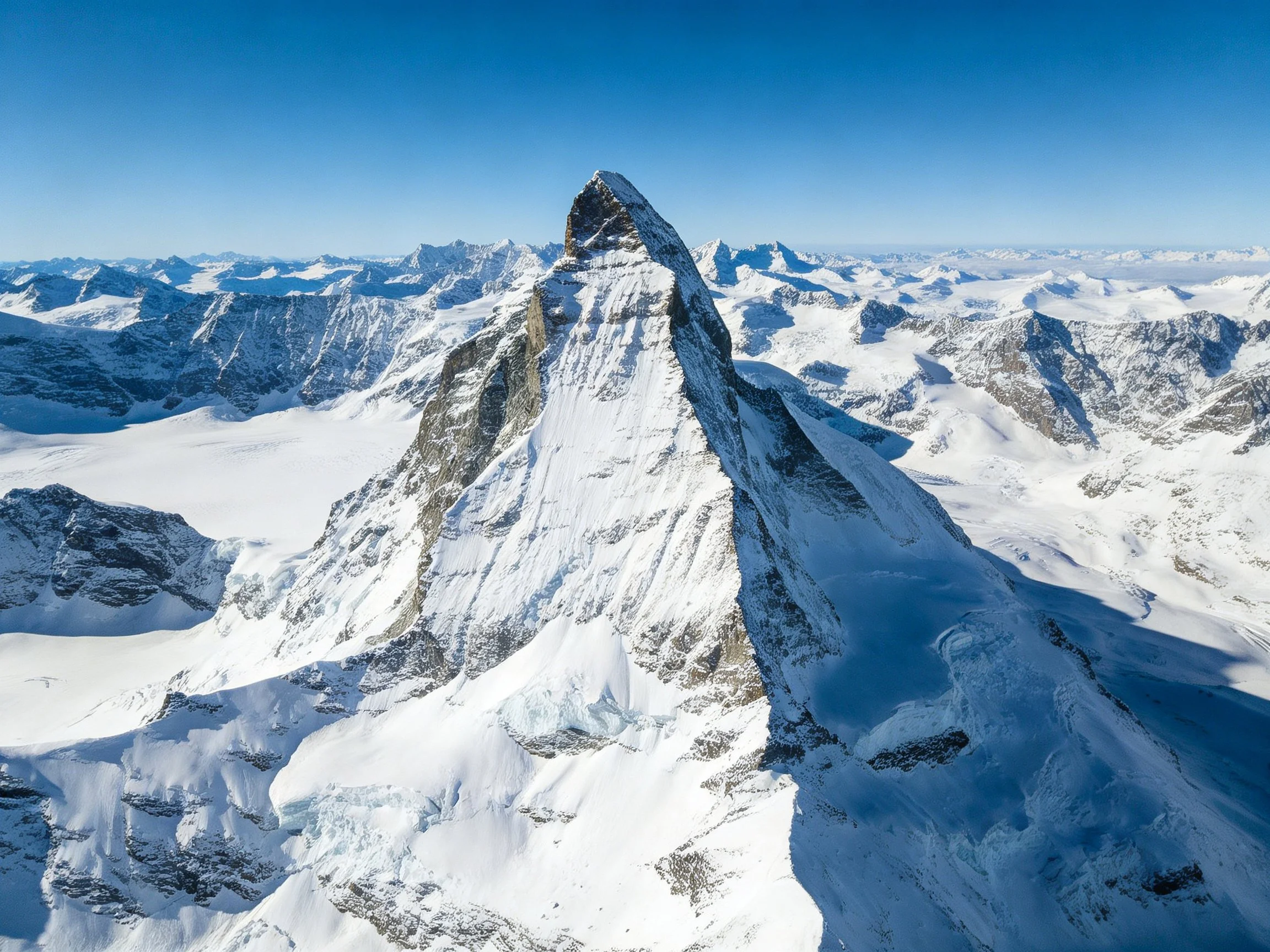 Towering snow-capped mountain peak in alpine landscape