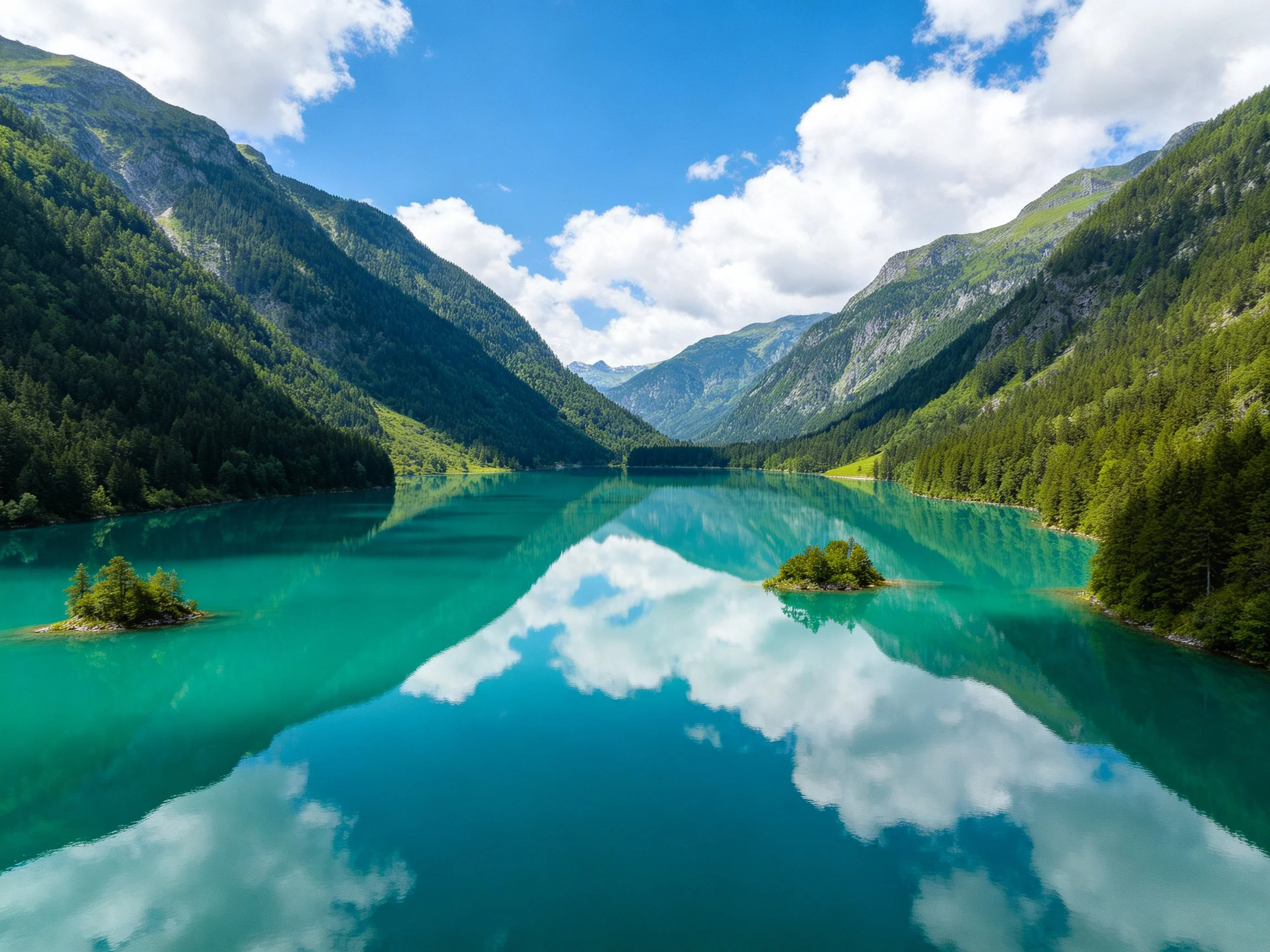 Turquoise Lake Surrounded by Verdant Mountain Slopes