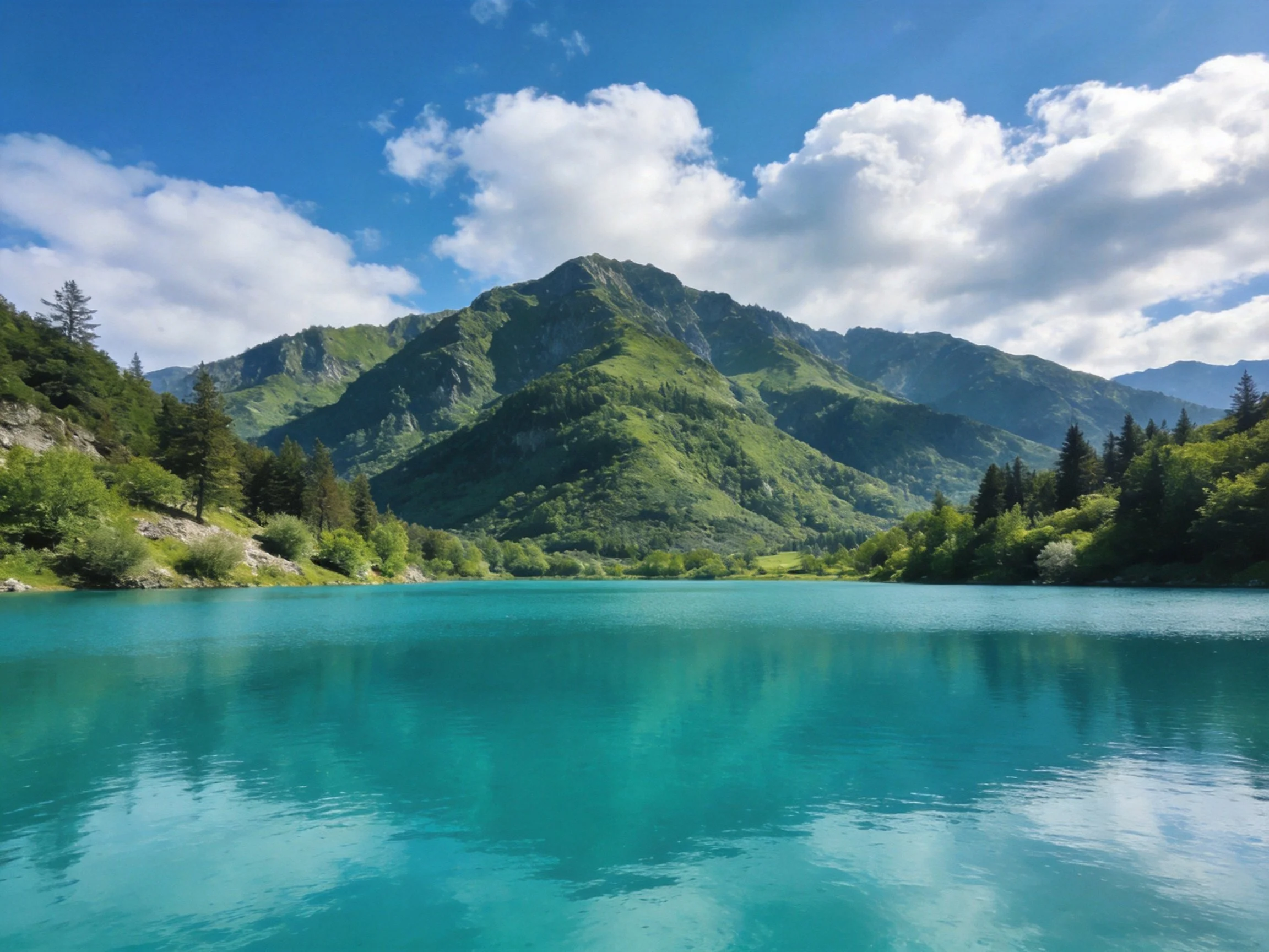 Turquoise Lake With Verdant Mountain Peaks