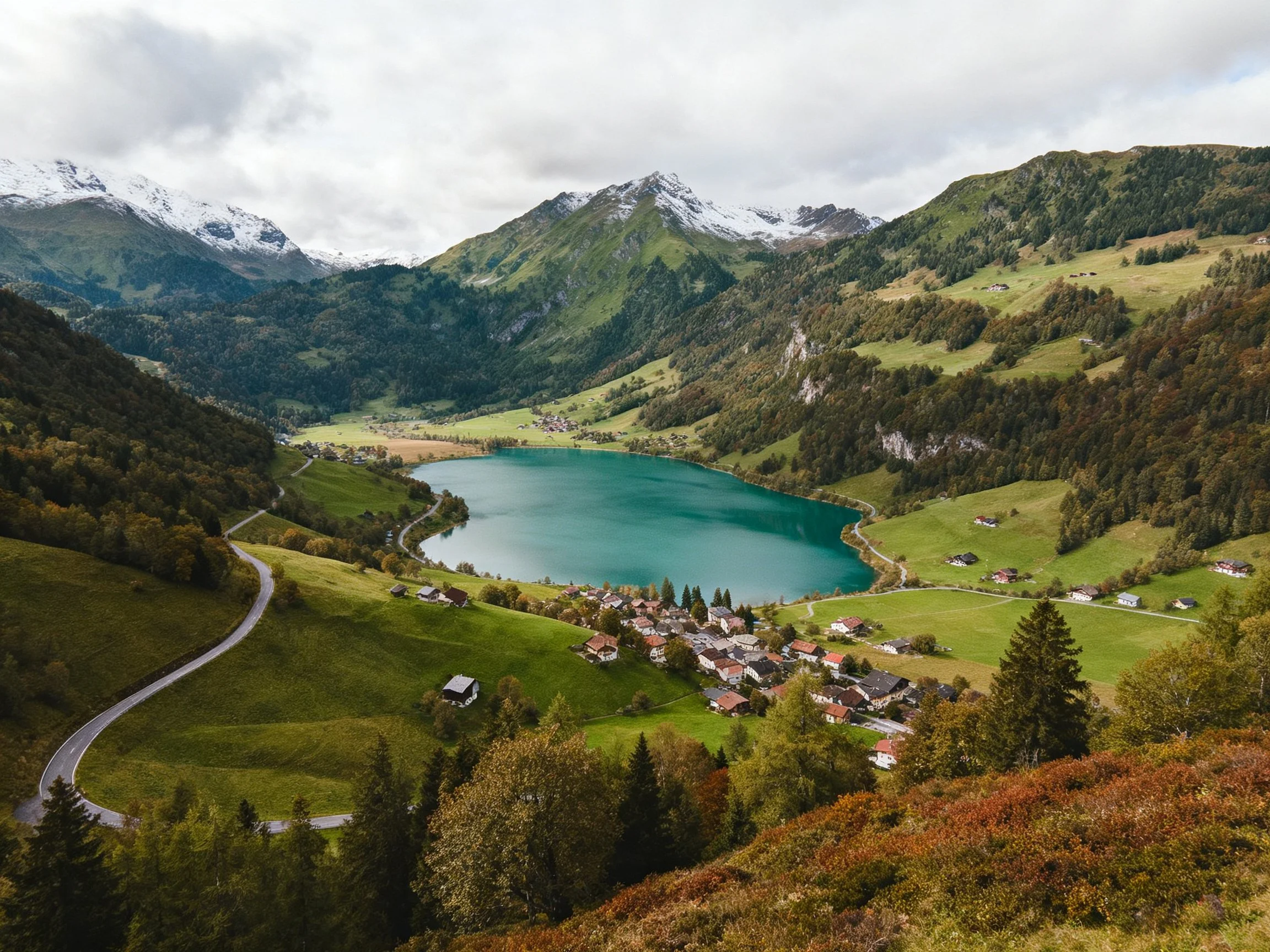 Turquoise Lake in Verdant Mountain Valley