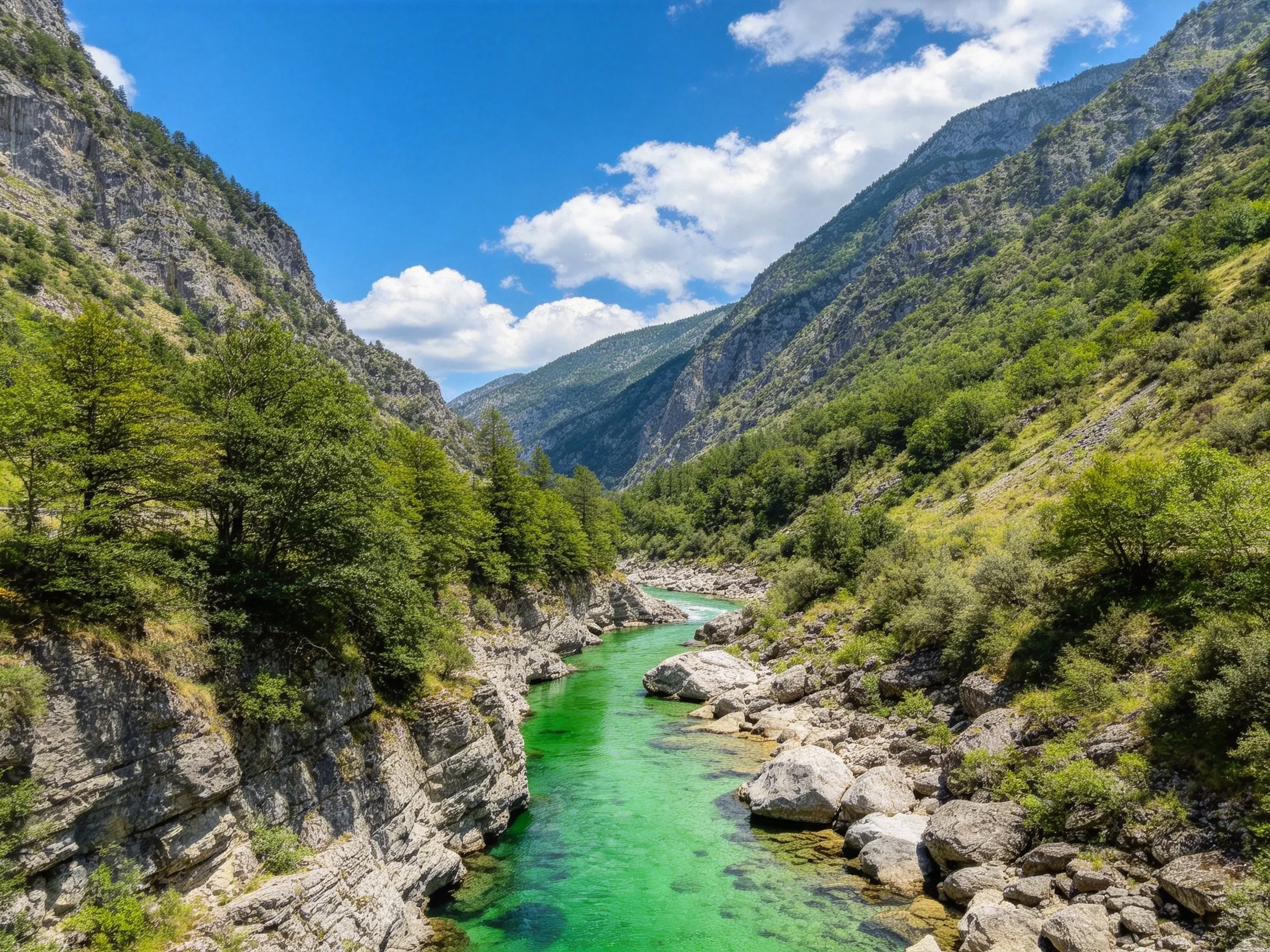 Turquoise River Flows Through Rocky Green Mountain Gorge