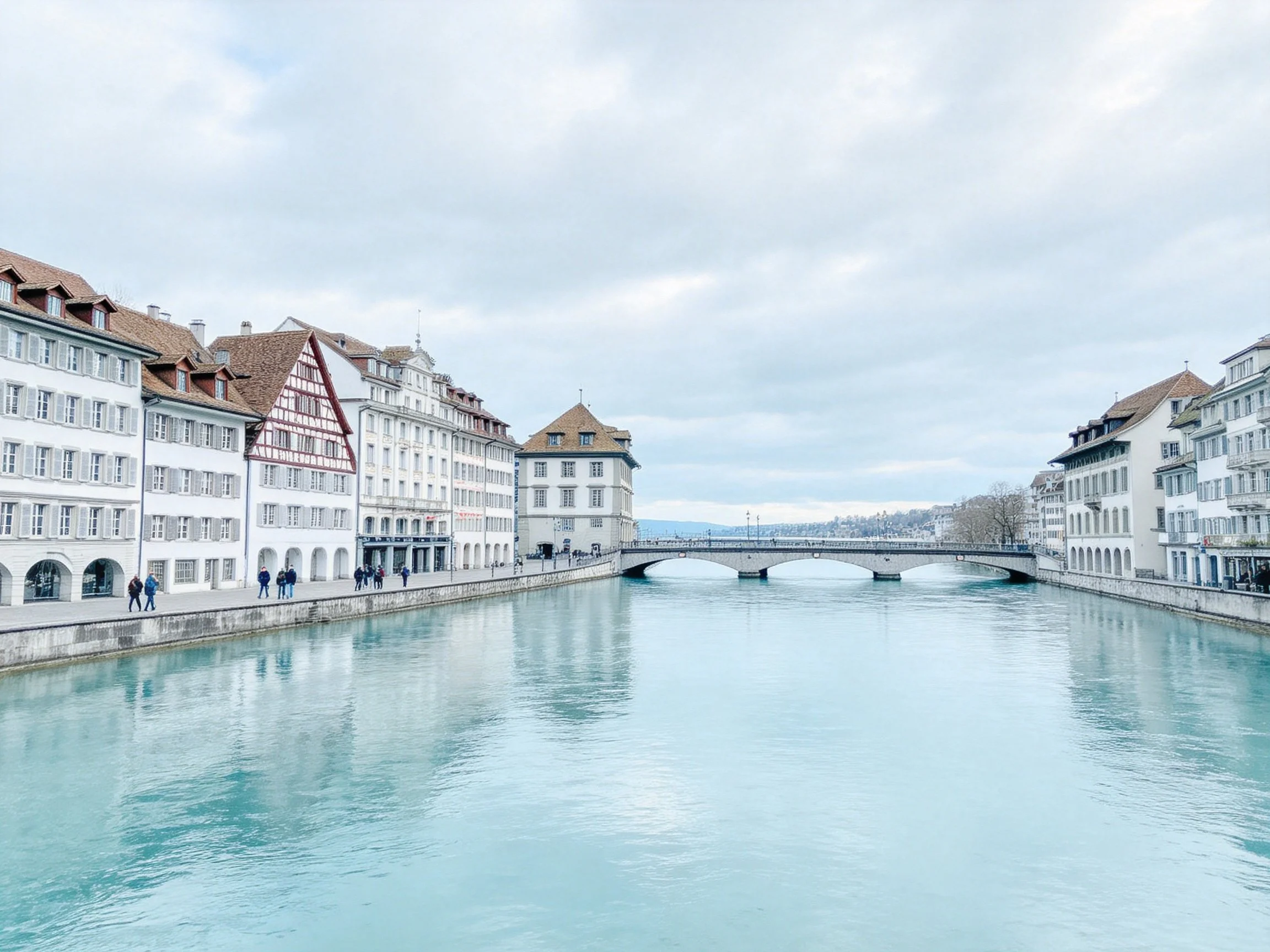Turquoise River Running Through Historic European Architecture