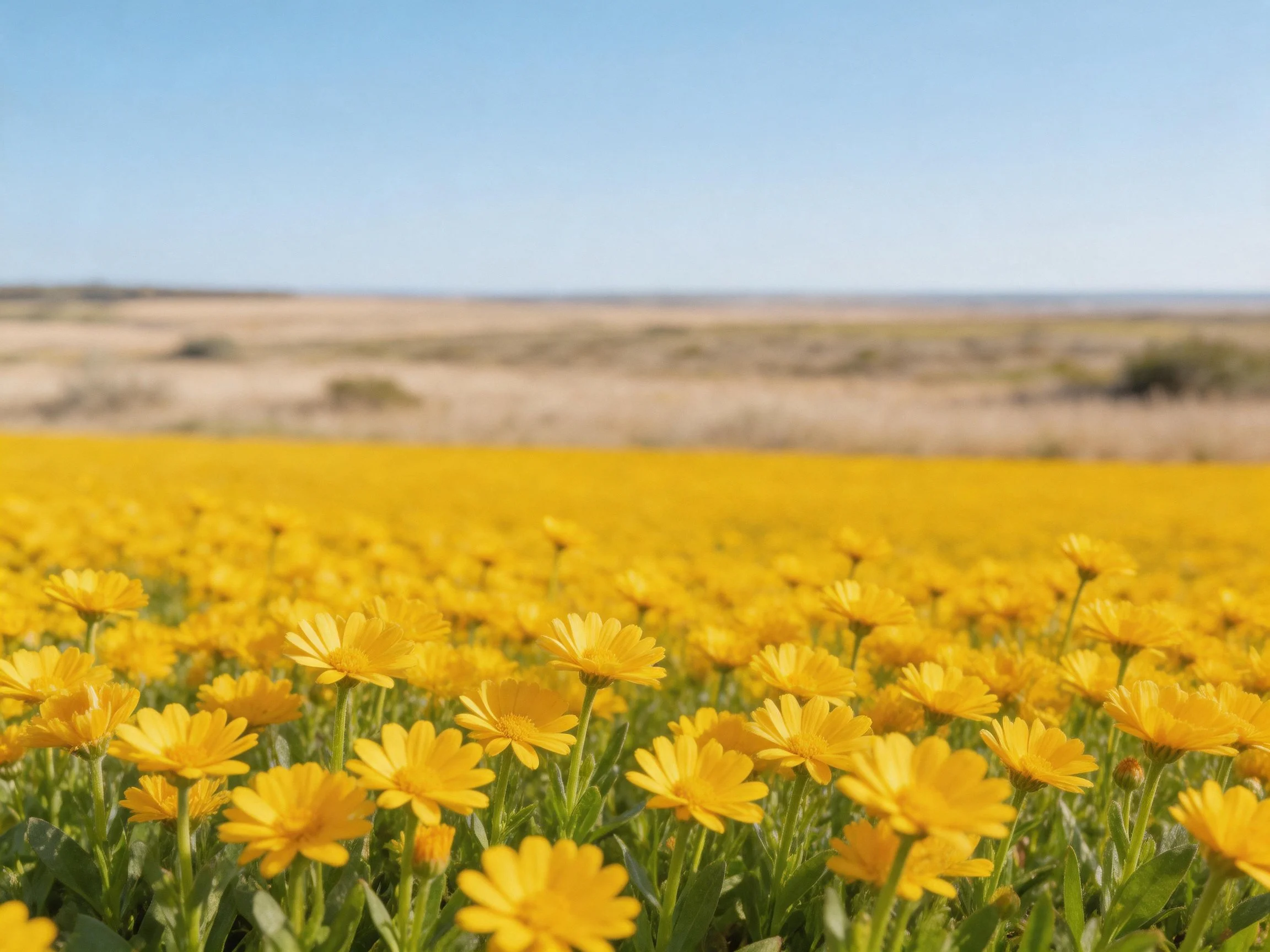 Vast field of bright yellow flowers against open landscape