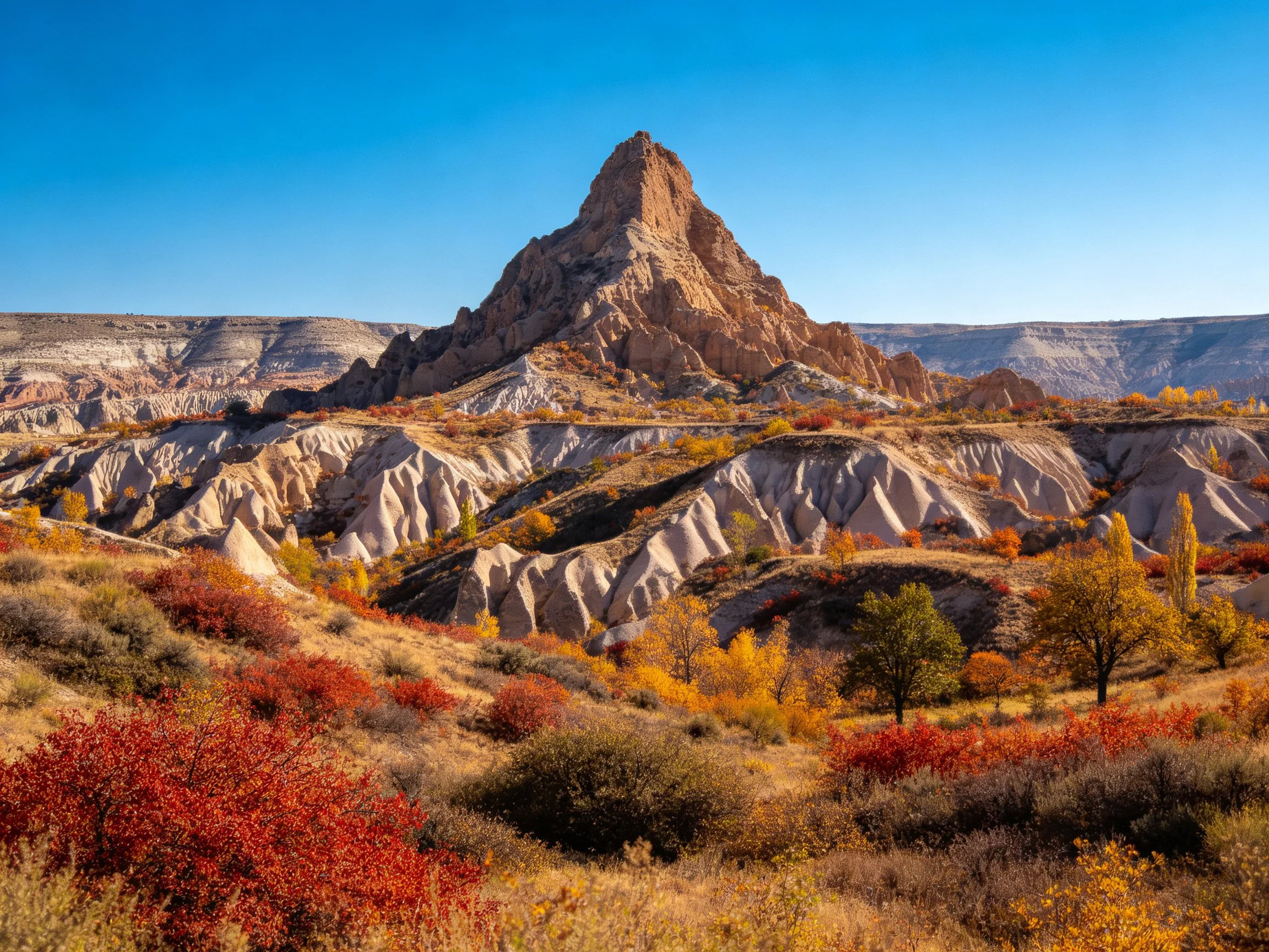 Vibrant Autumn Landscape with Unique Geological Formations