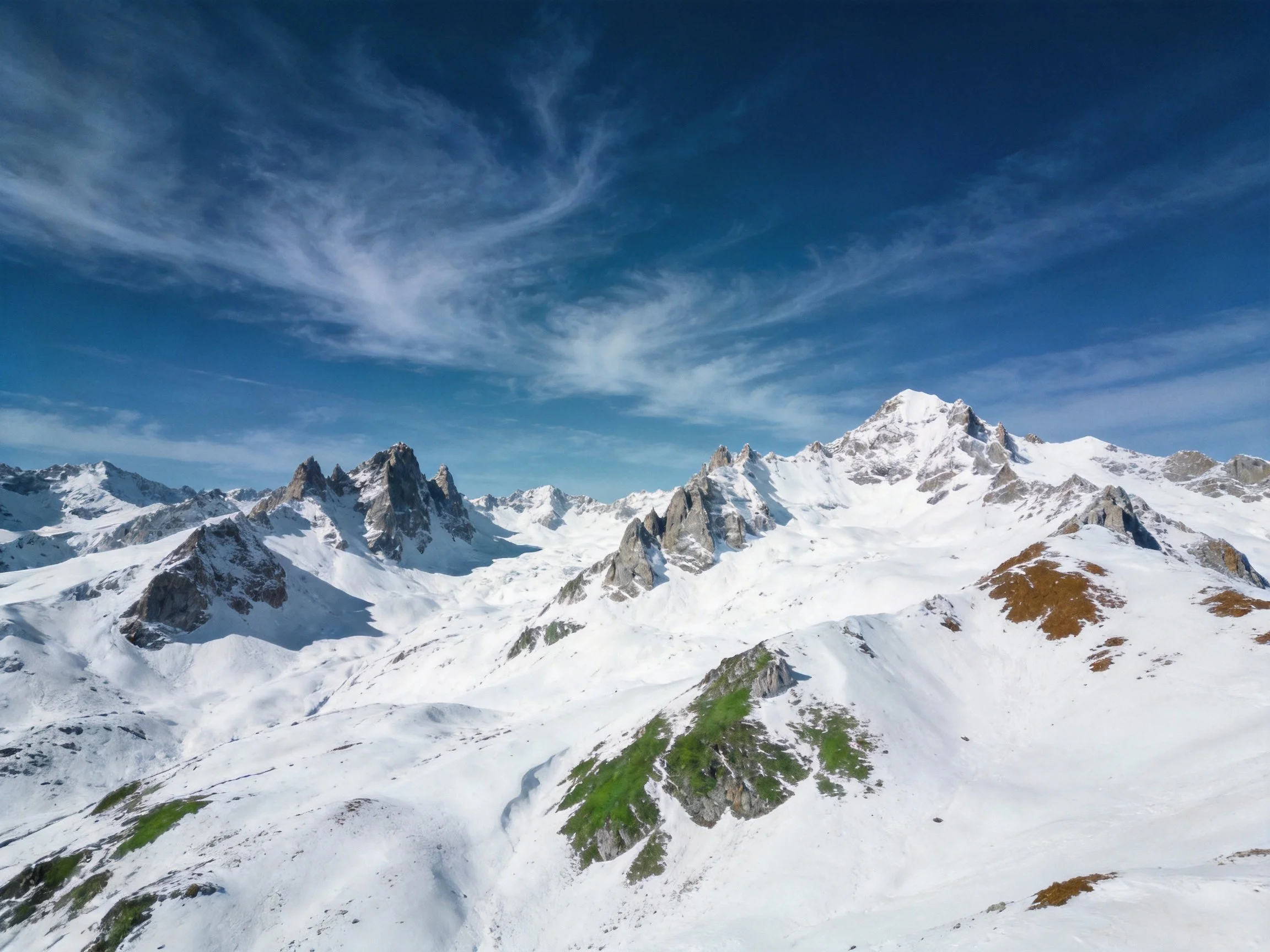 Vibrant Blue Sky Over Snow-Covered Alpine Peaks