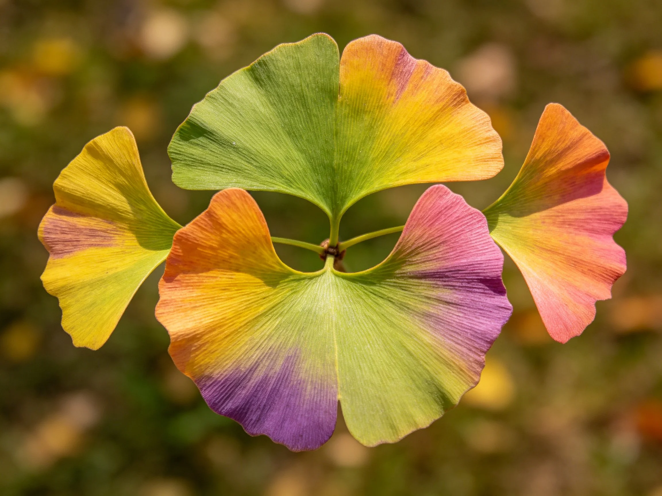 Vibrant Ginkgo Leaves with Multicolored Gradient Shades