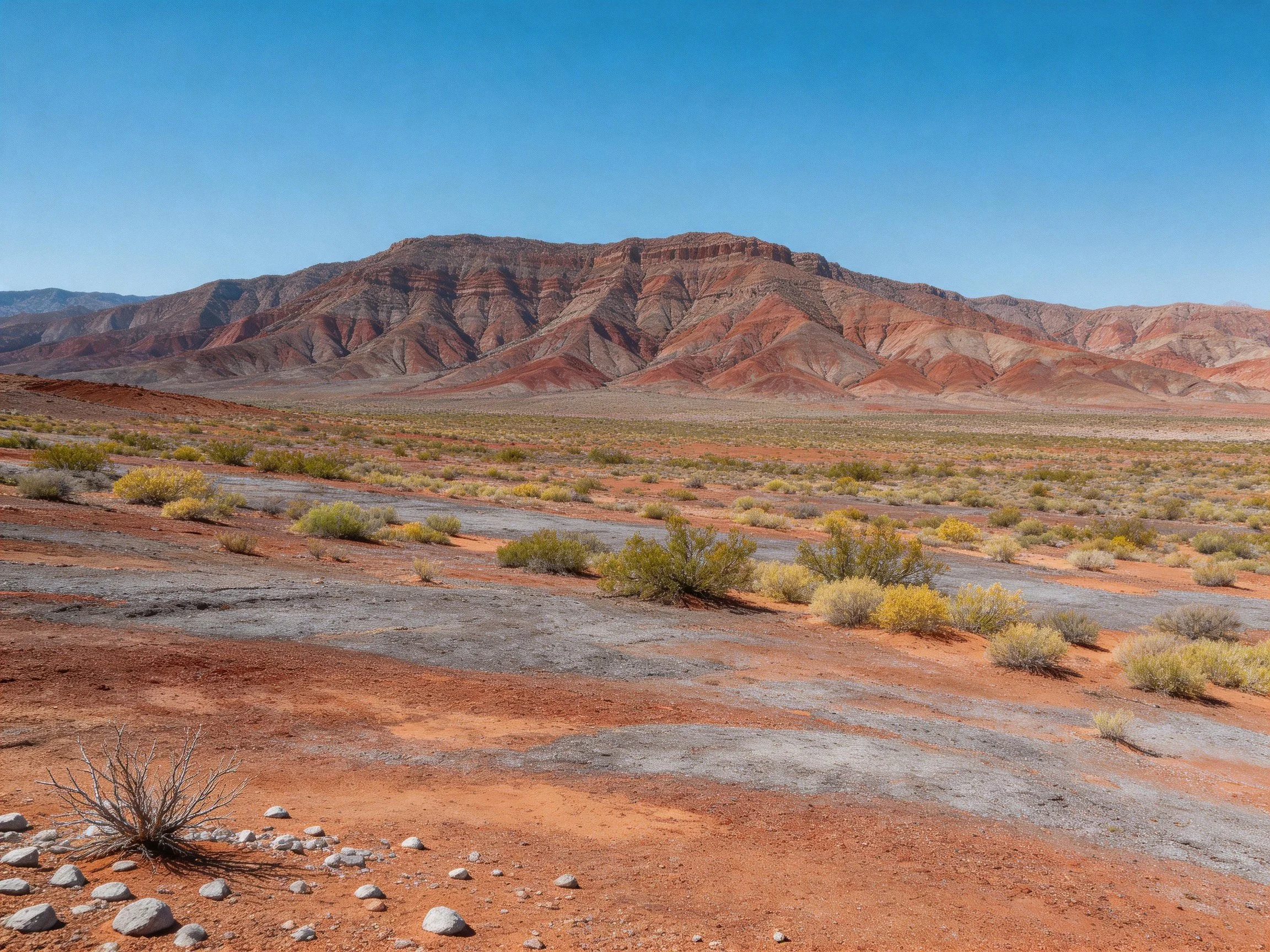 Vibrant Red-Brown Mountain Range Overlooking Arid Desert Landscape
