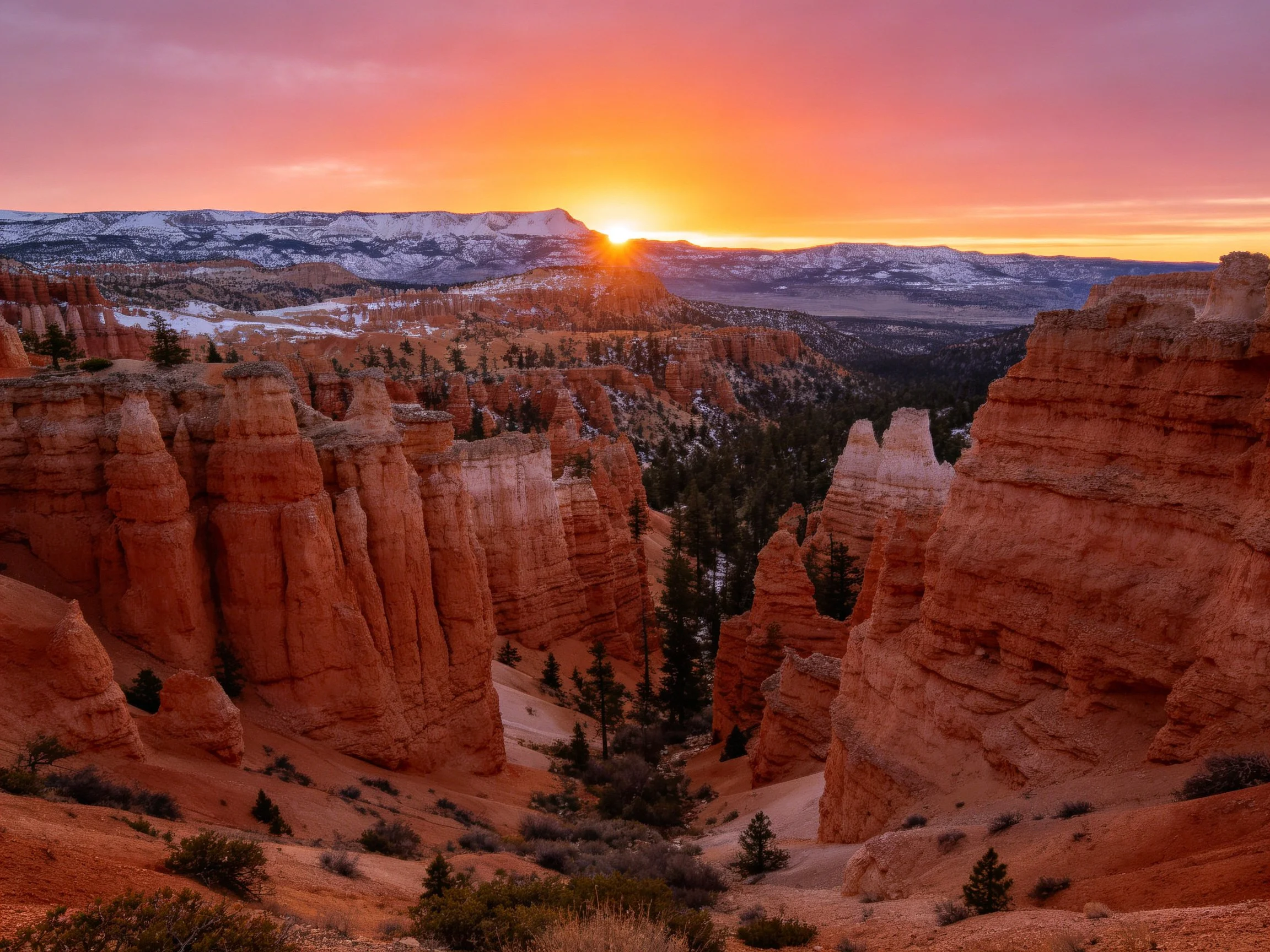 Vibrant Red Rock Formations Lit by Warm Sunset