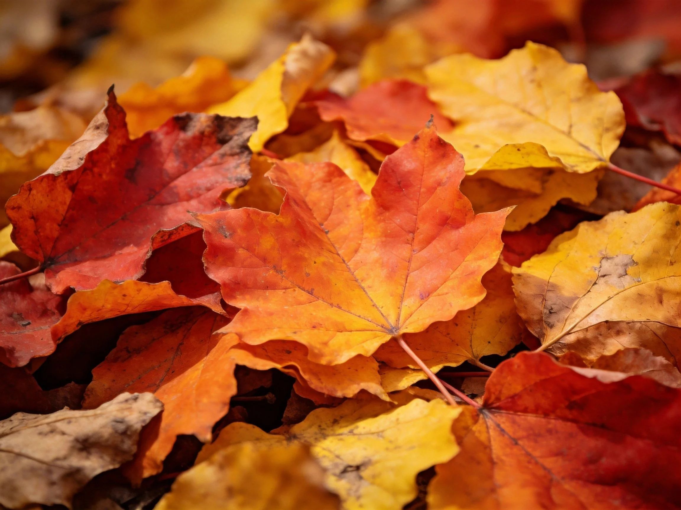 Vibrant autumn maple leaves in red, orange, and yellow hues