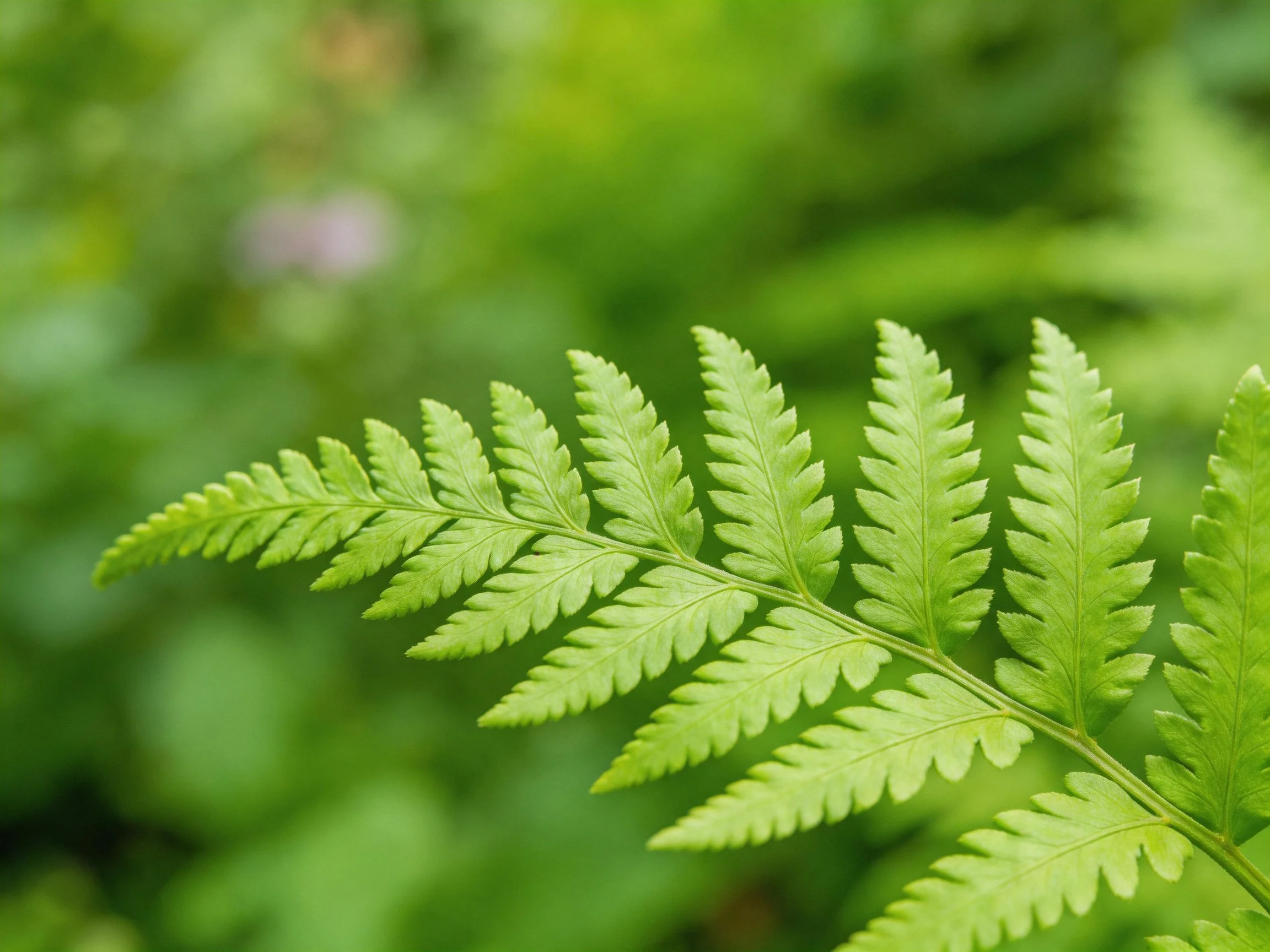 Vibrant green fern frond with intricate leaf patterns