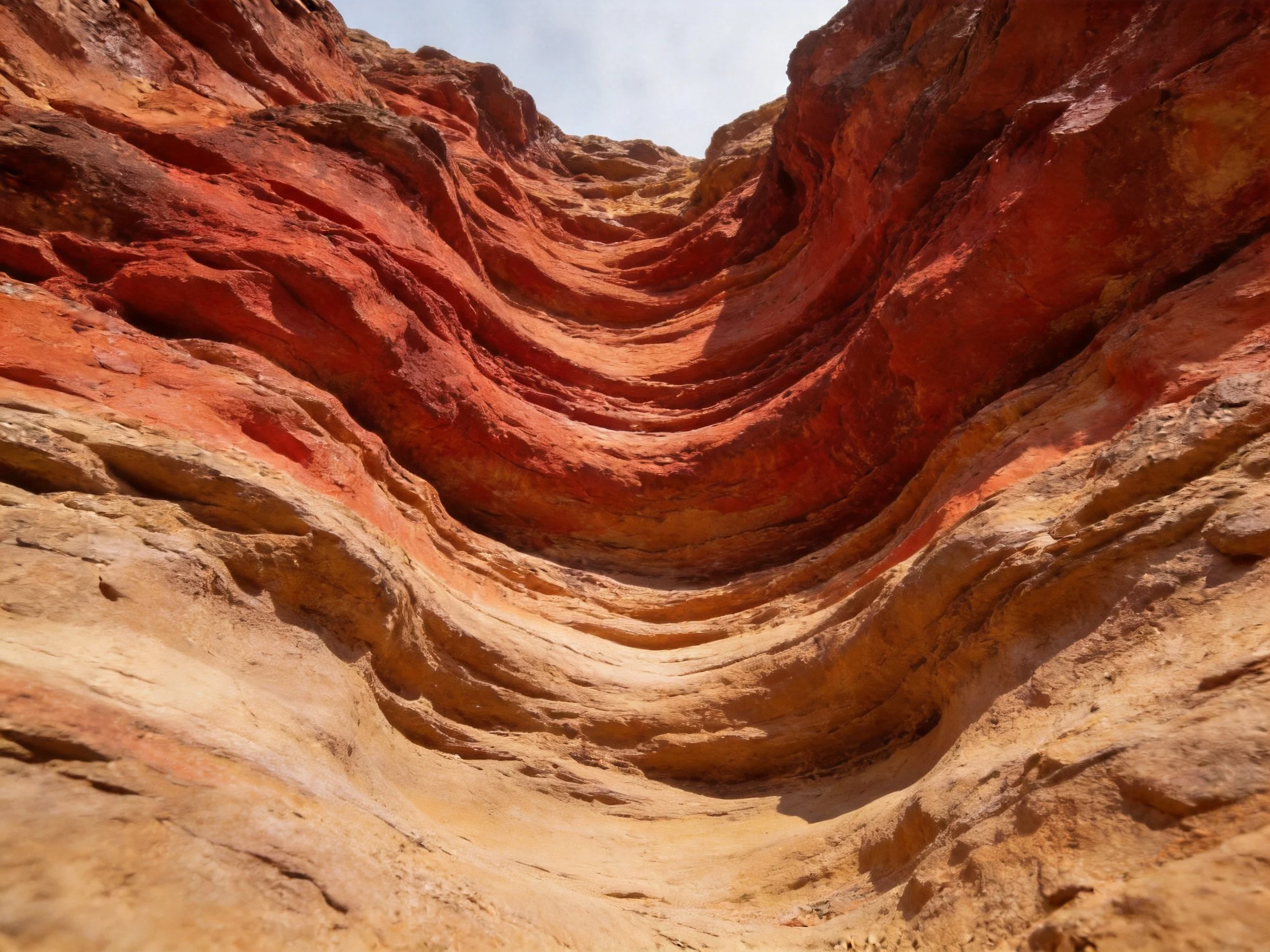 Vibrant multicolored layered rock formations in a narrow canyon