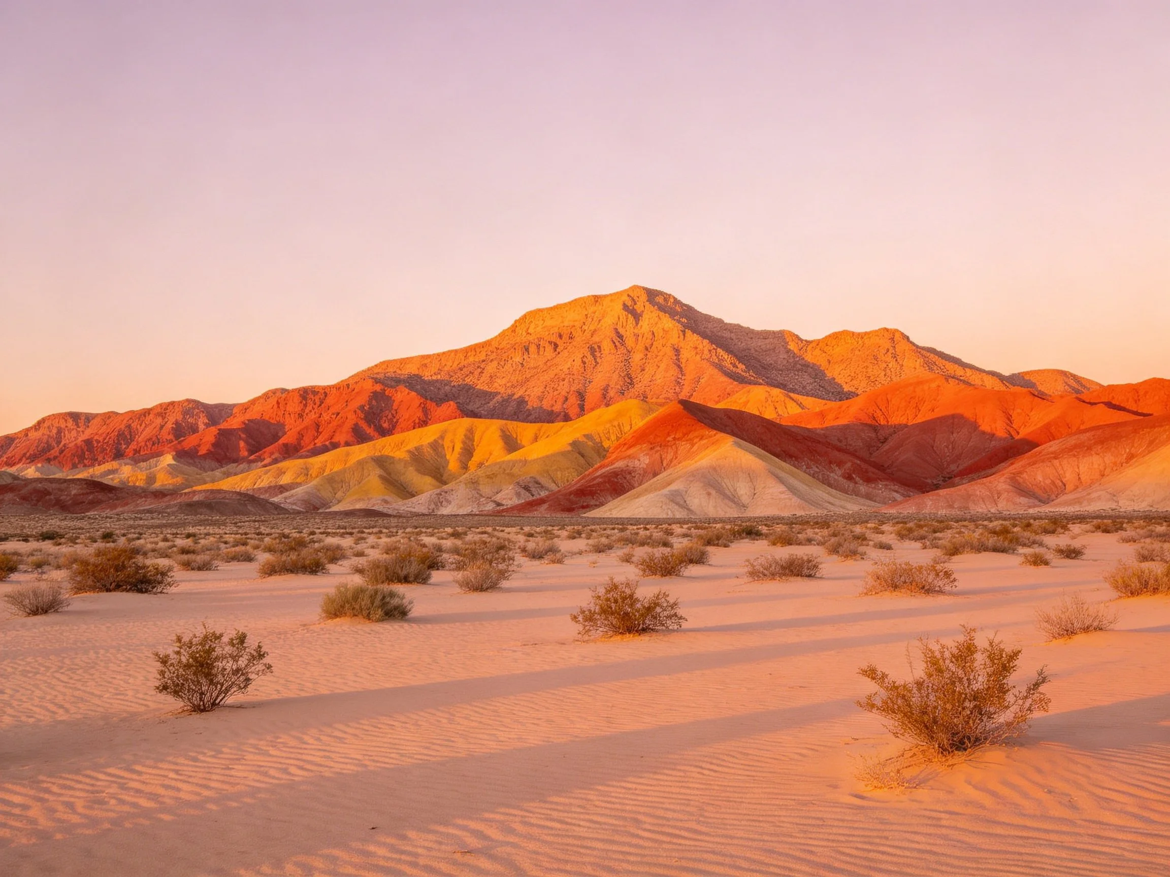 Vibrant multicolored mountains in desert landscape