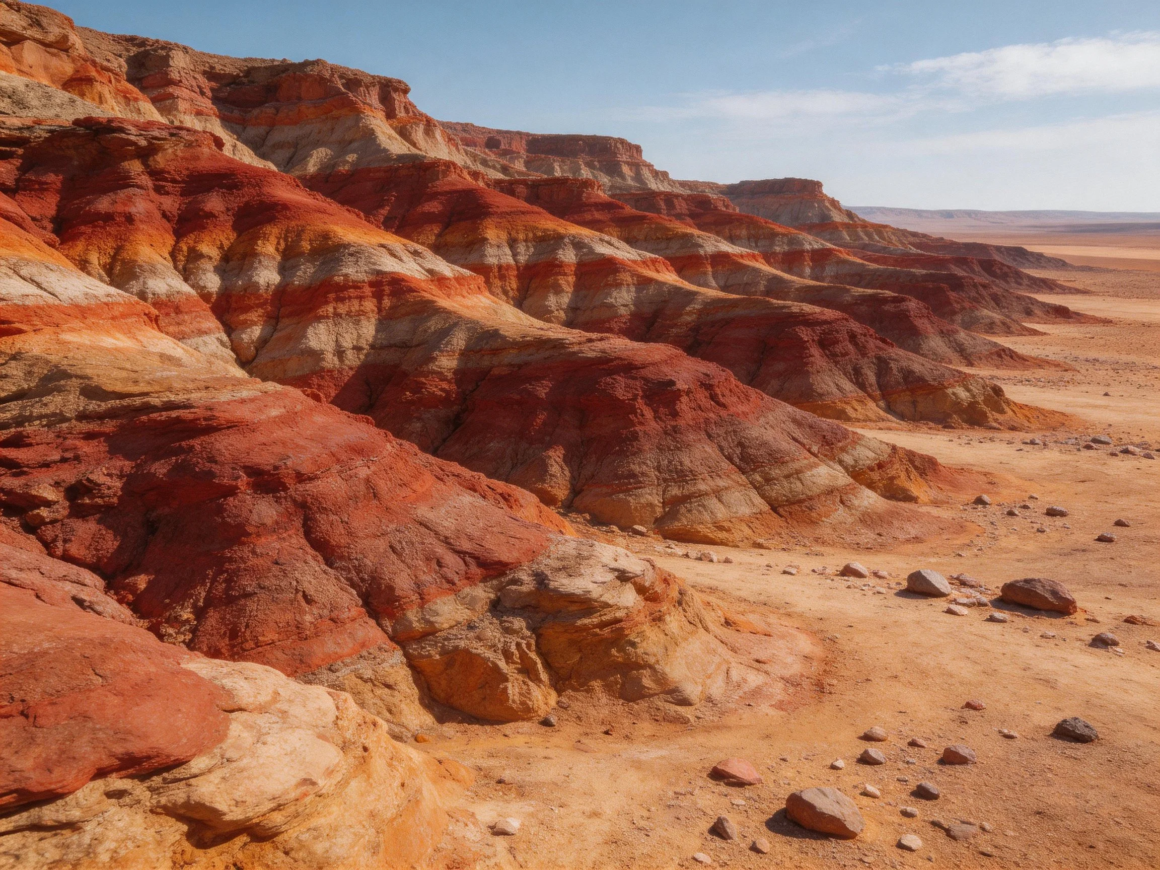 Vibrant multicolored rock formations in an arid desert terrain