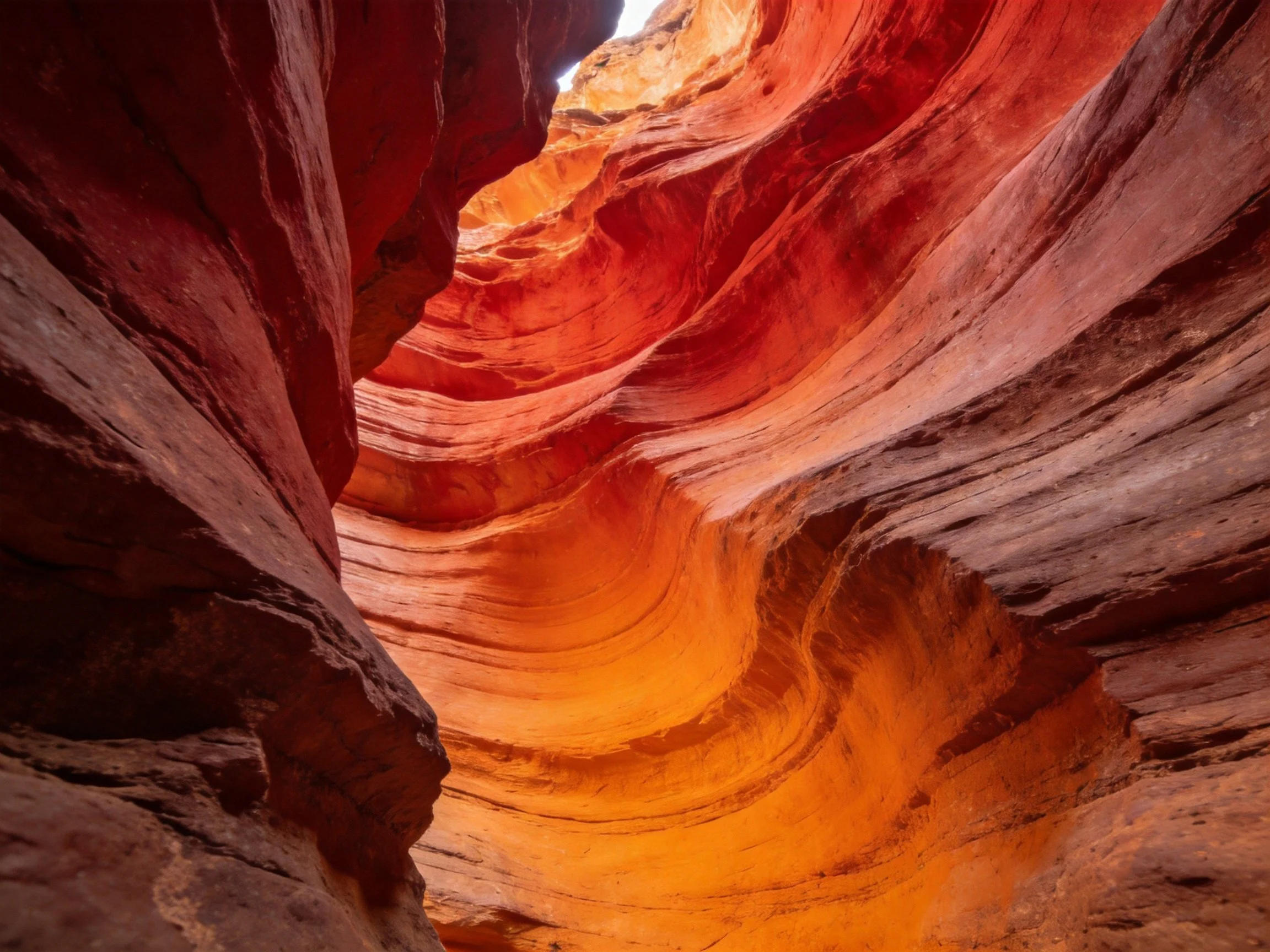 Vibrant red-orange layered slot canyon interior