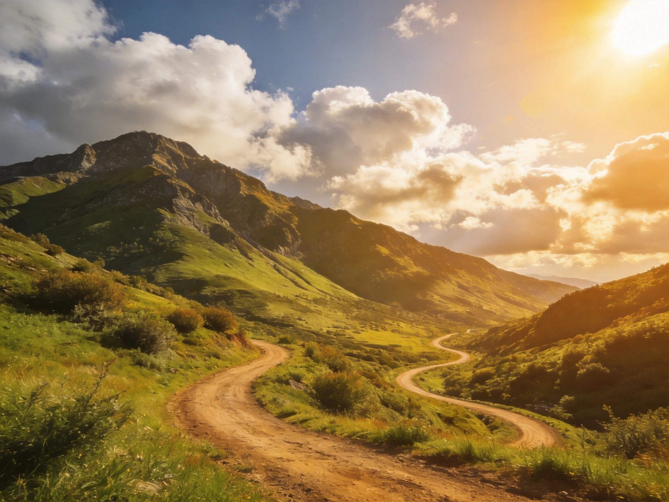 Winding Dirt Paths Through Verdant Mountain Valleys