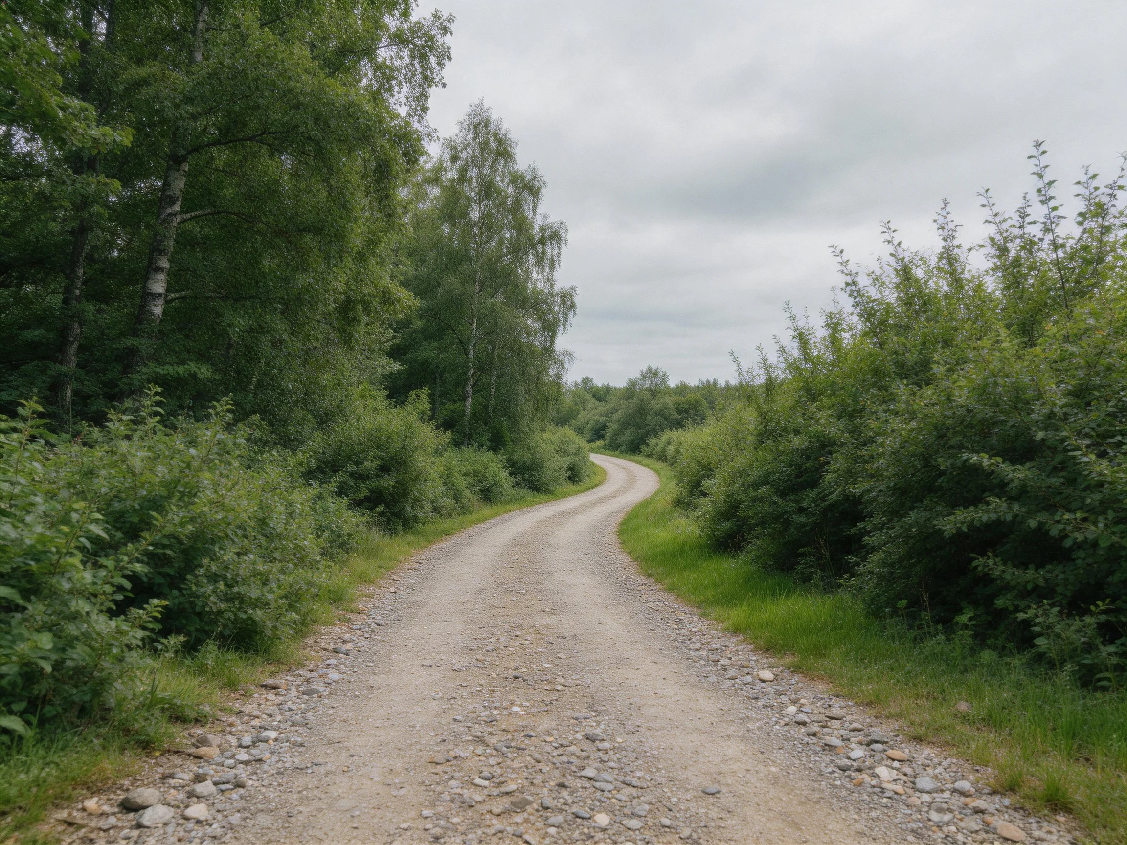 Winding Gravel Path Through Lush Green Forest