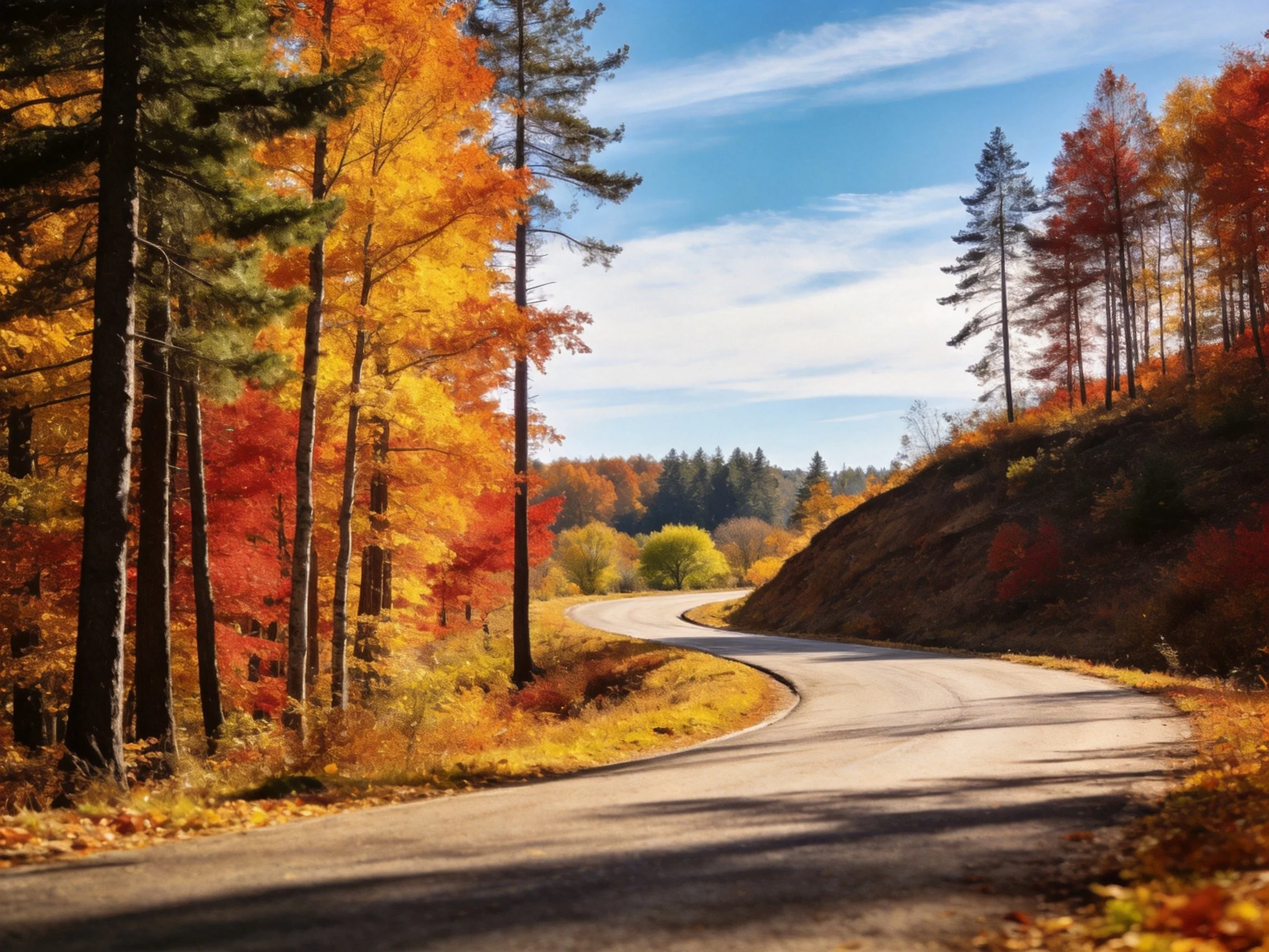 Winding Road Through Colorful Autumn Forest