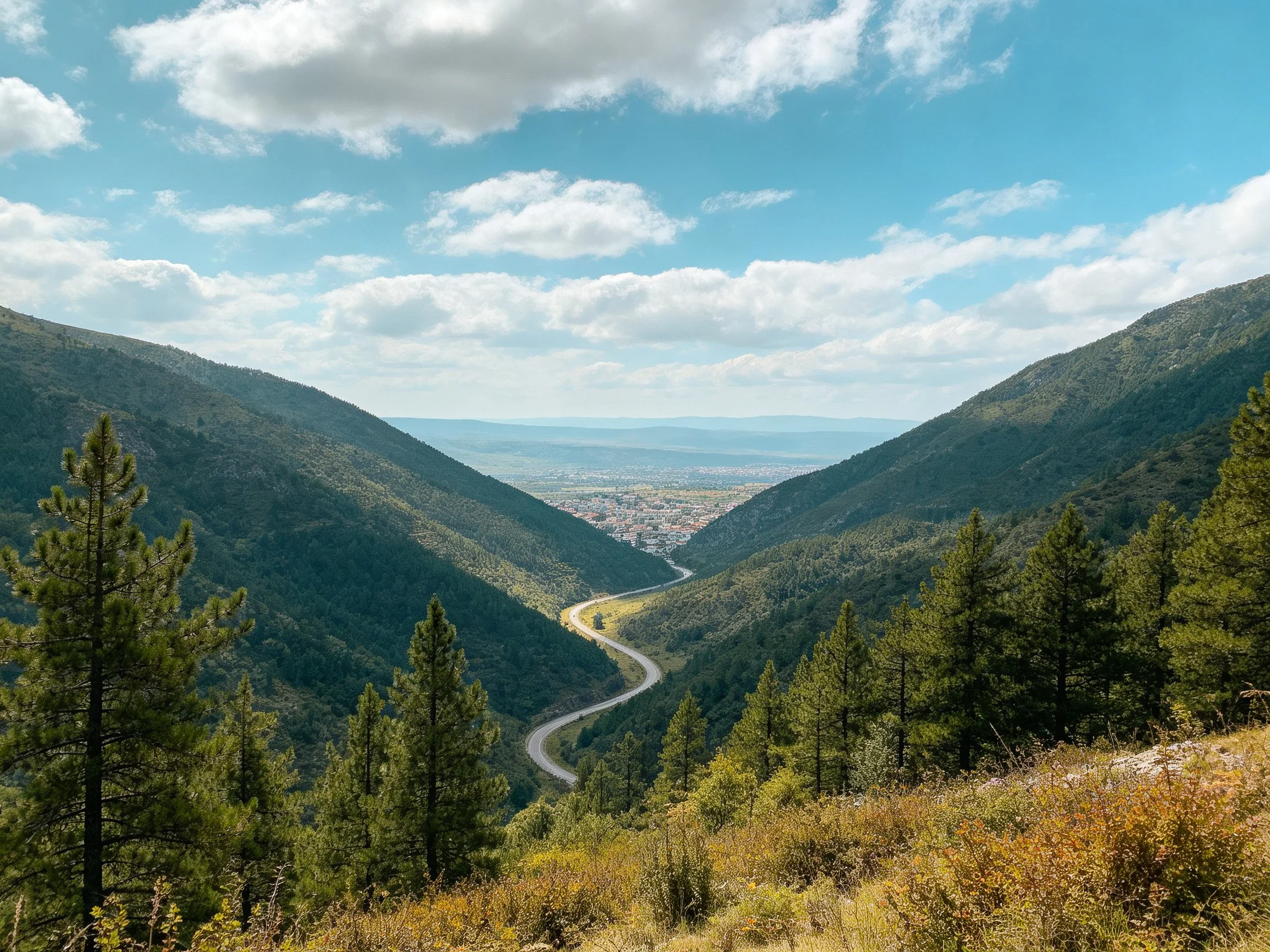 Winding Road Through Lush Green Mountain Valley