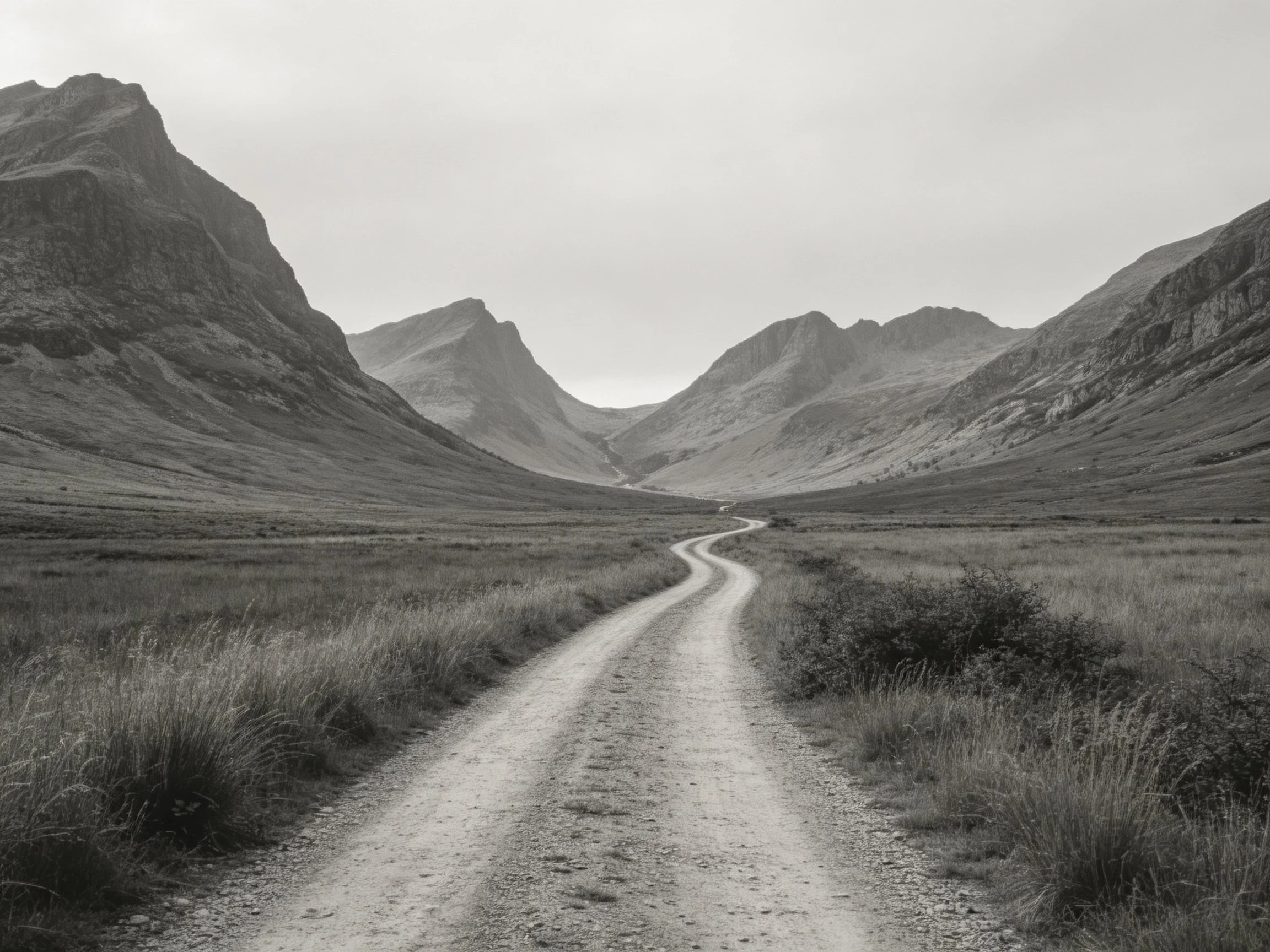 Winding dirt road through mountainous terrain