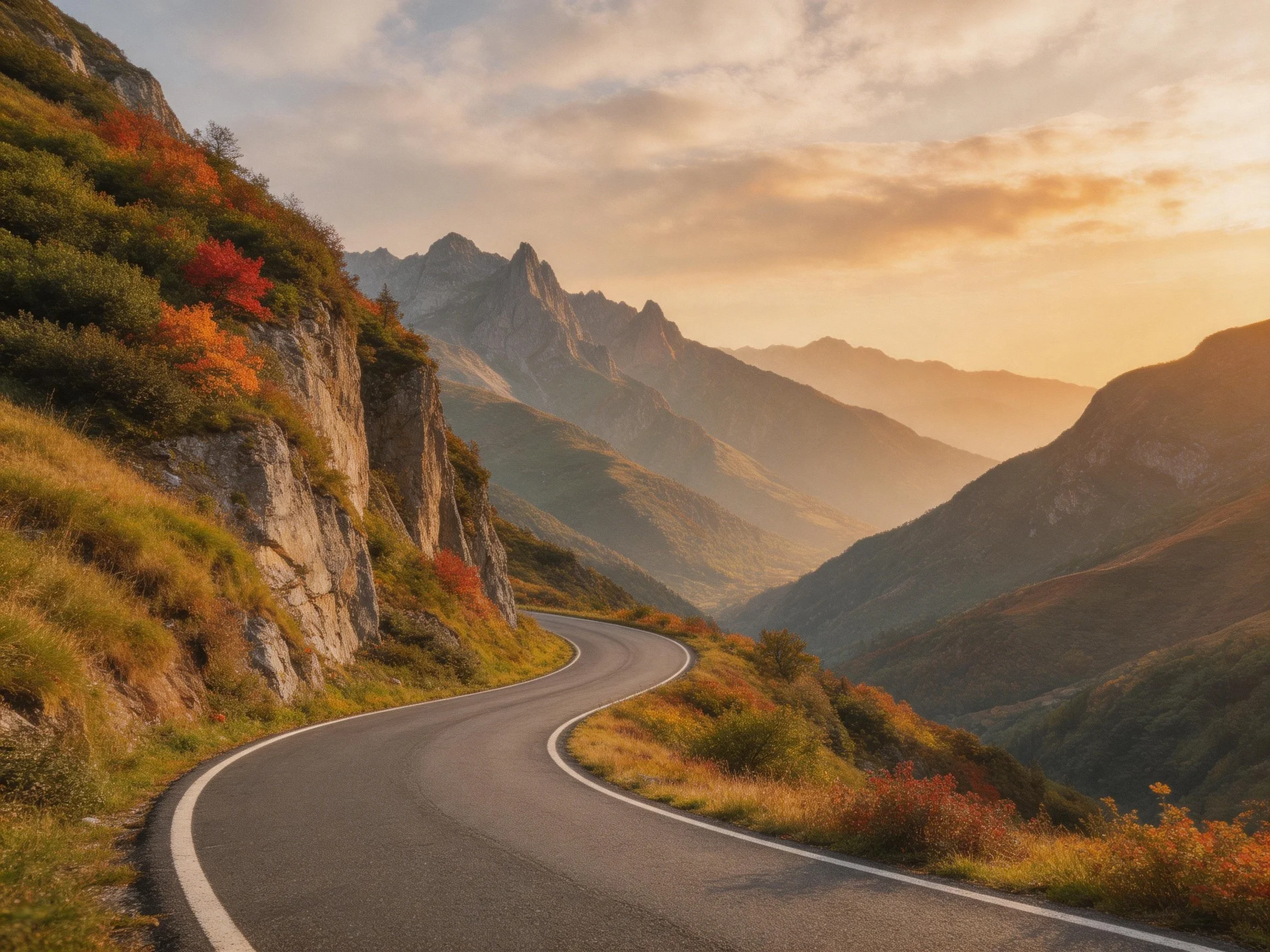 Winding mountain road through vibrant autumn landscapes