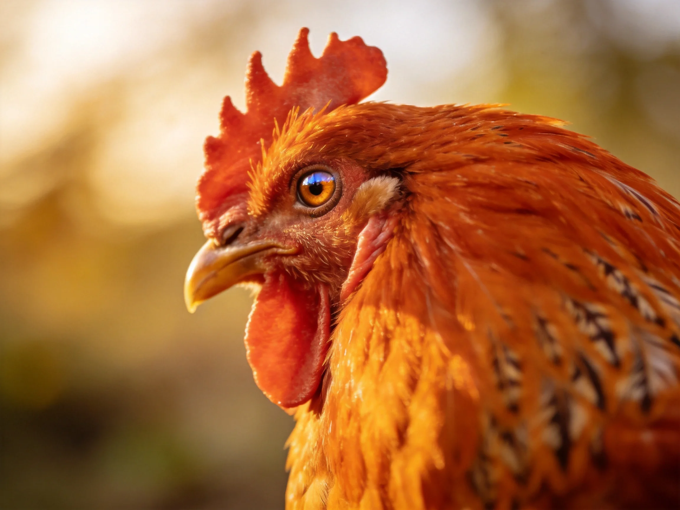 A close - up of a reddish - brown rooster with a bright red comb