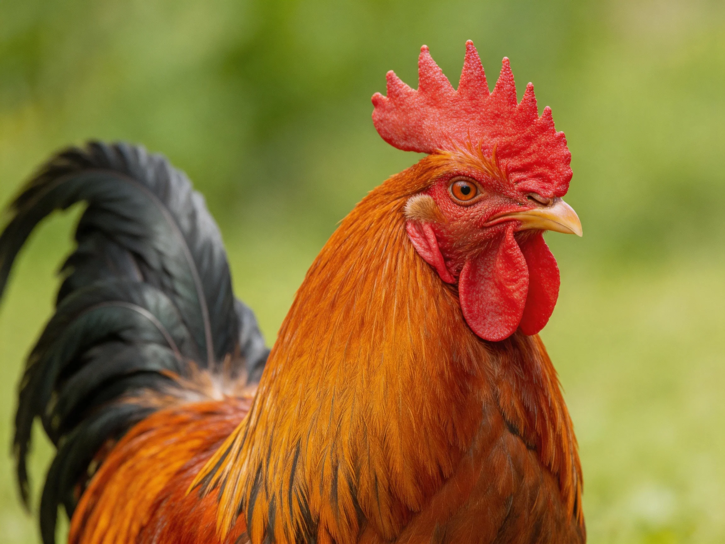 A close - up of a rooster displaying its colorful plumage and prominent red comb.