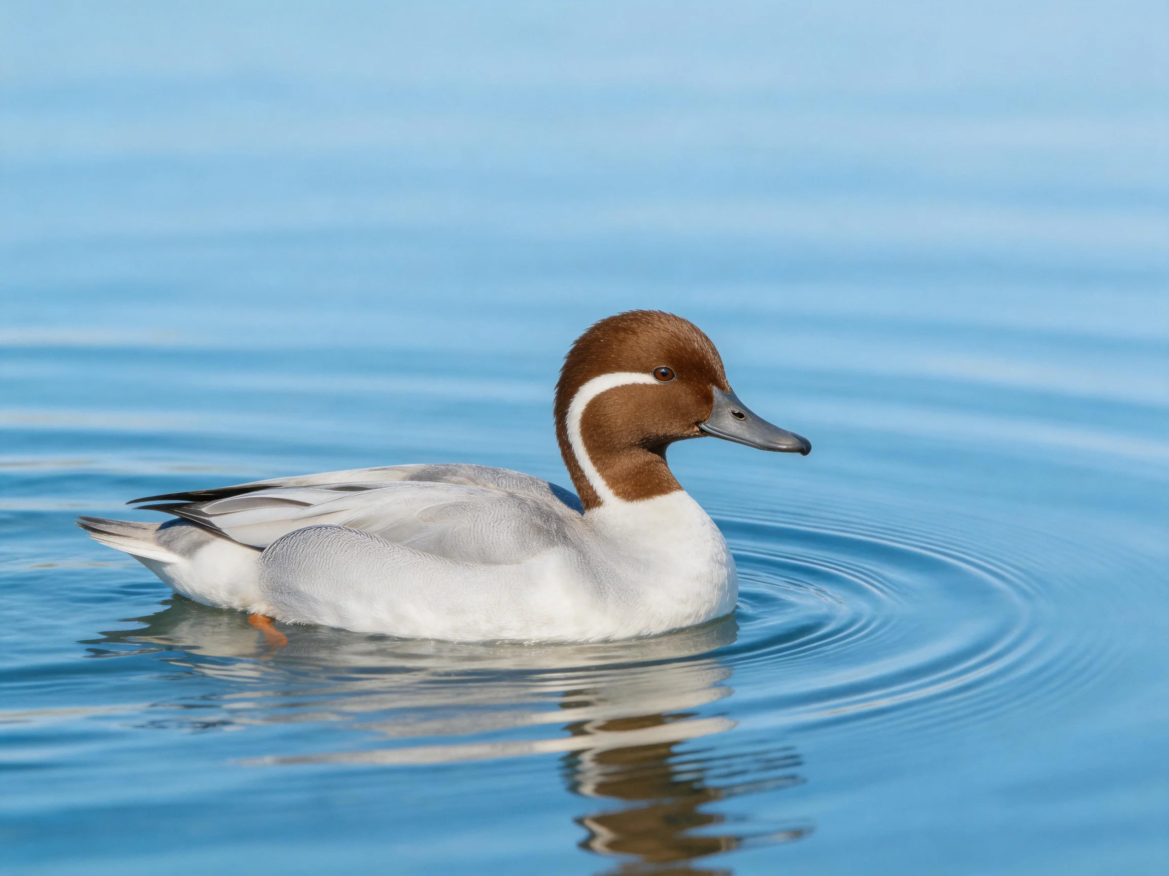 Brown-headed duck swimming in calm blue water