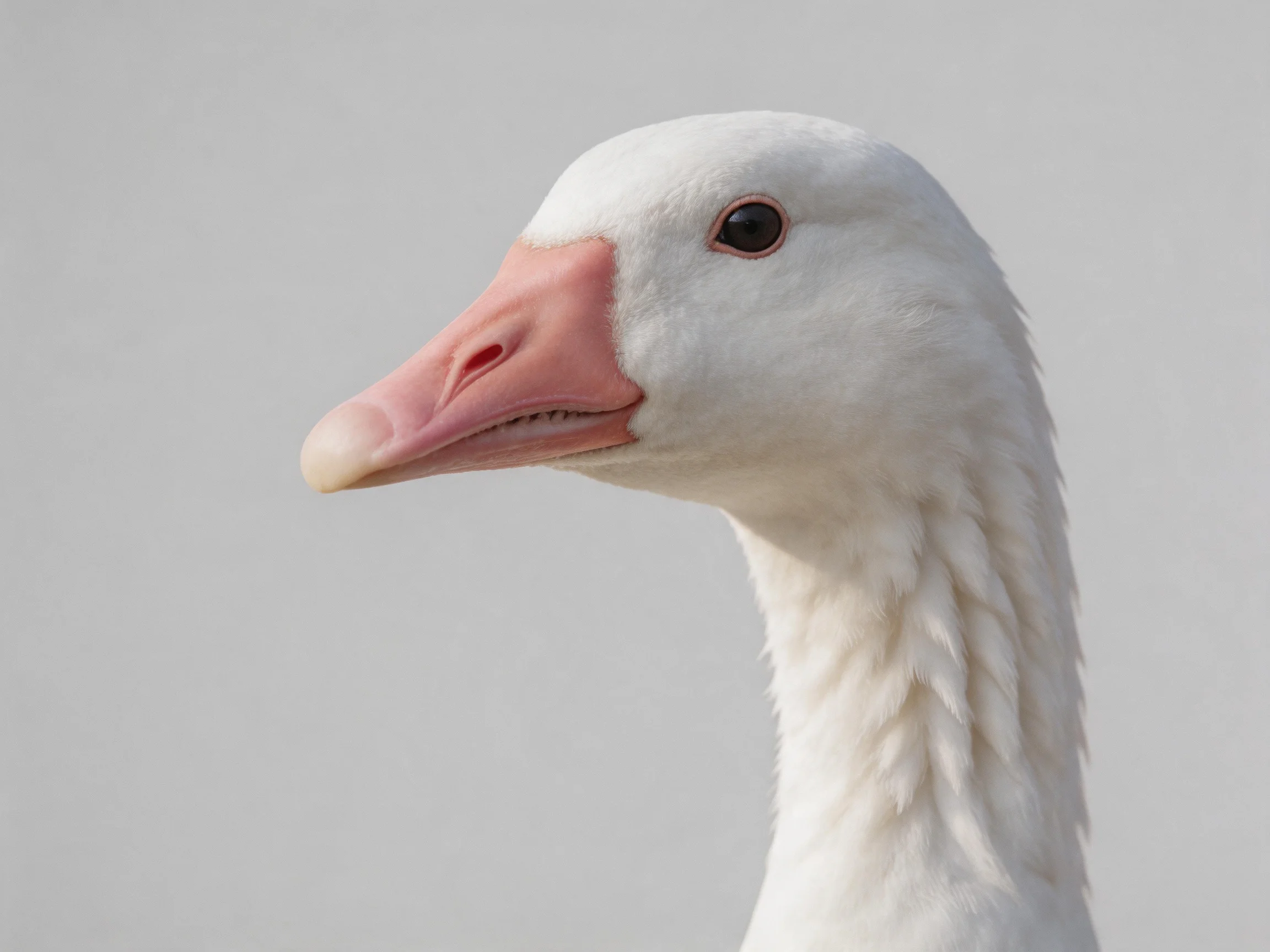 Close - up of a white goose witha pink beak