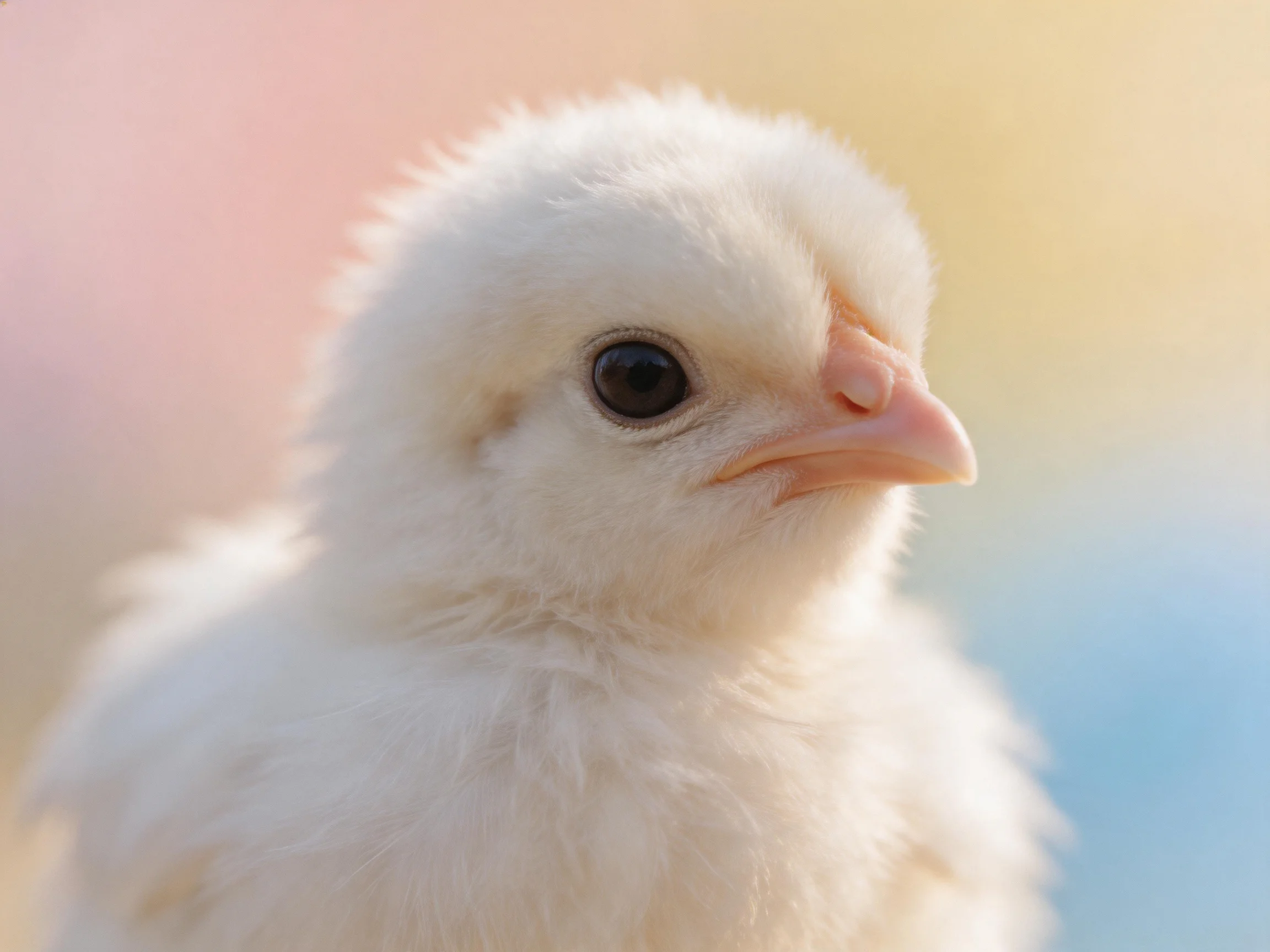 Fluffy White Chick Against Soft Pastel Background