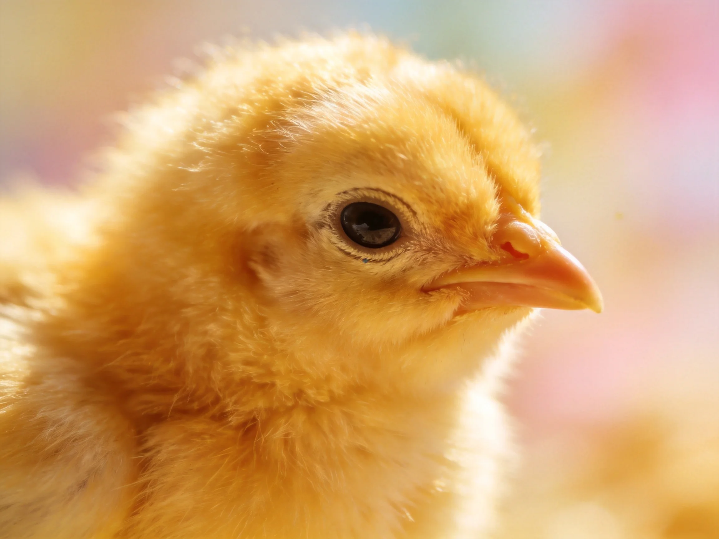 Fluffy yellow chick with soft downy feathers and bright orange beak