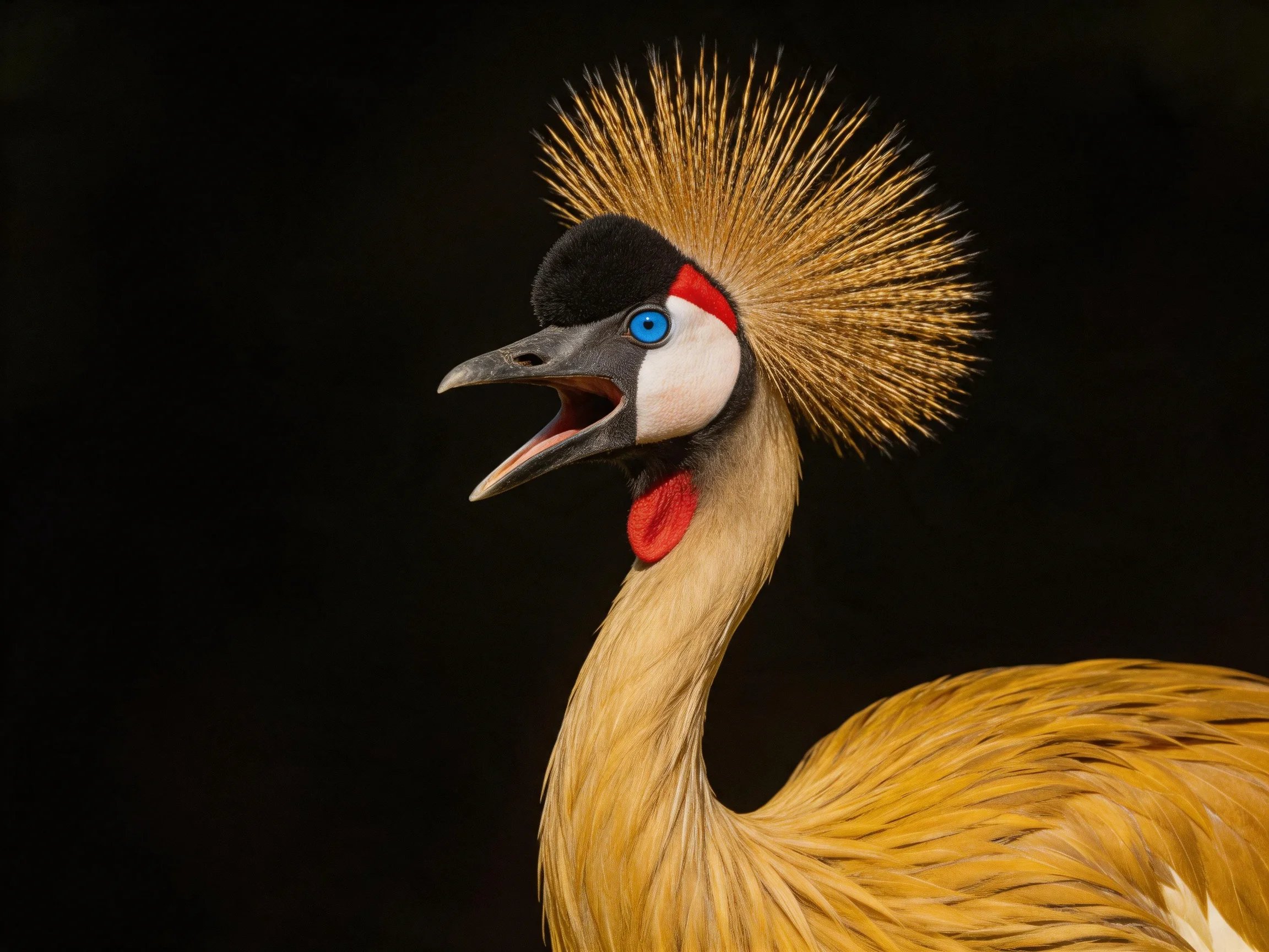Golden crested crane with vibrant plumage and distinctive crown feathers