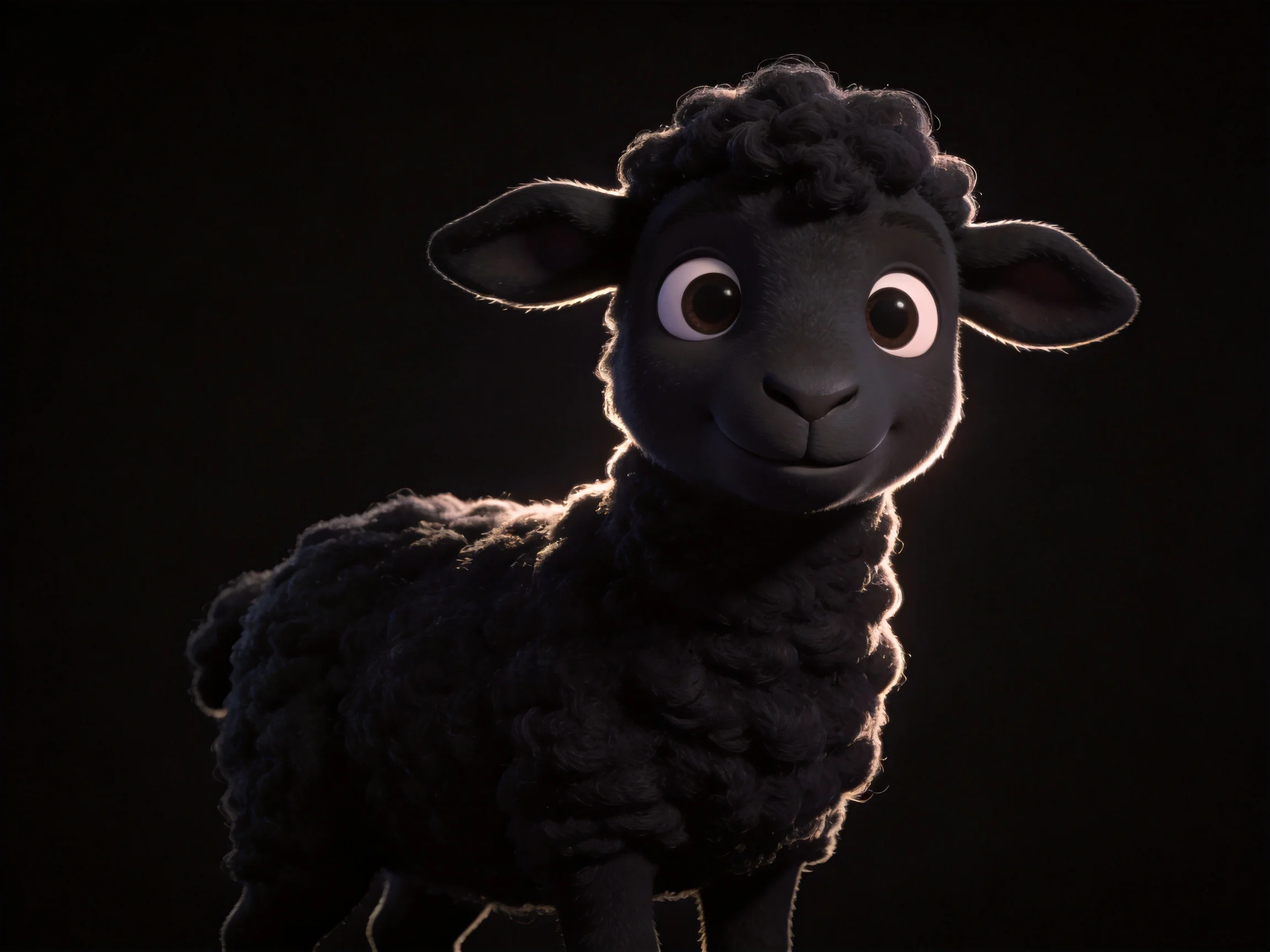A Dramatically Lit Black Sheep with Thick, Curly Wool