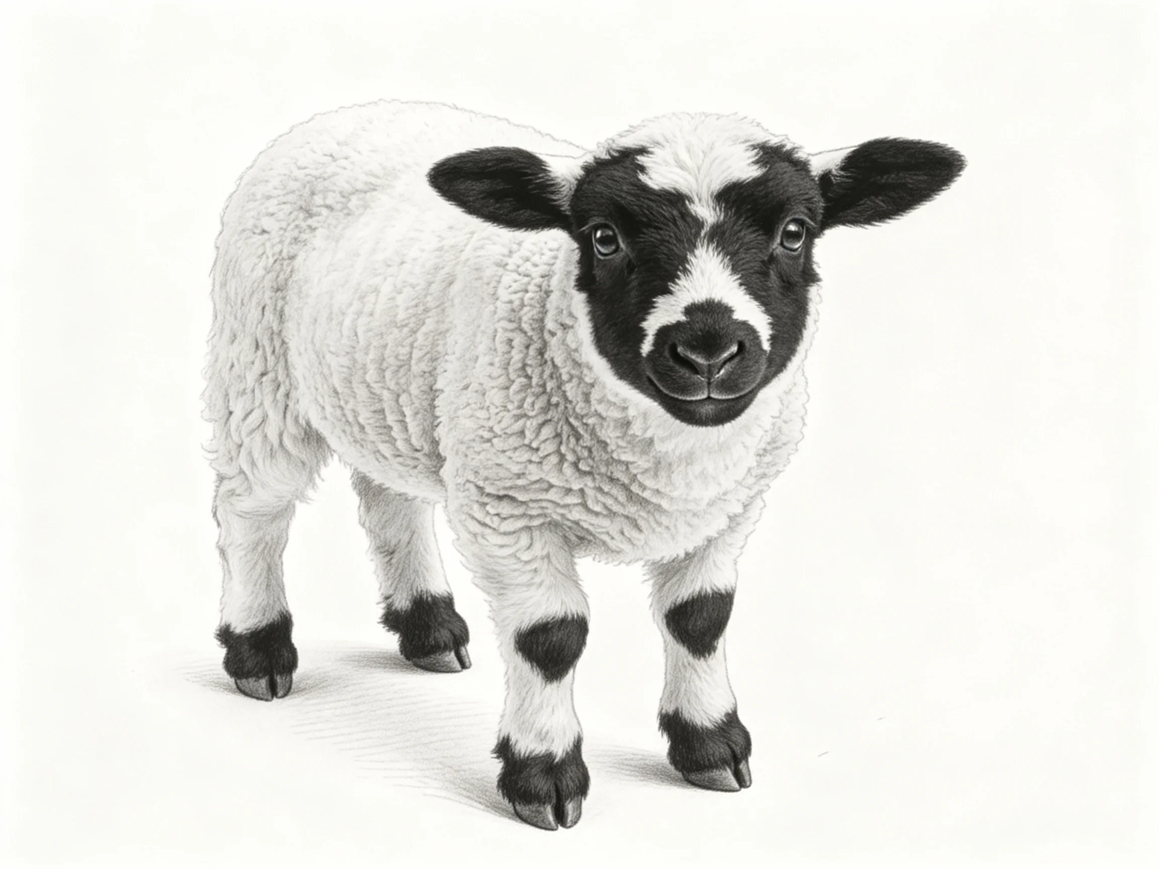 A black-faced lamb with fluffy white wool