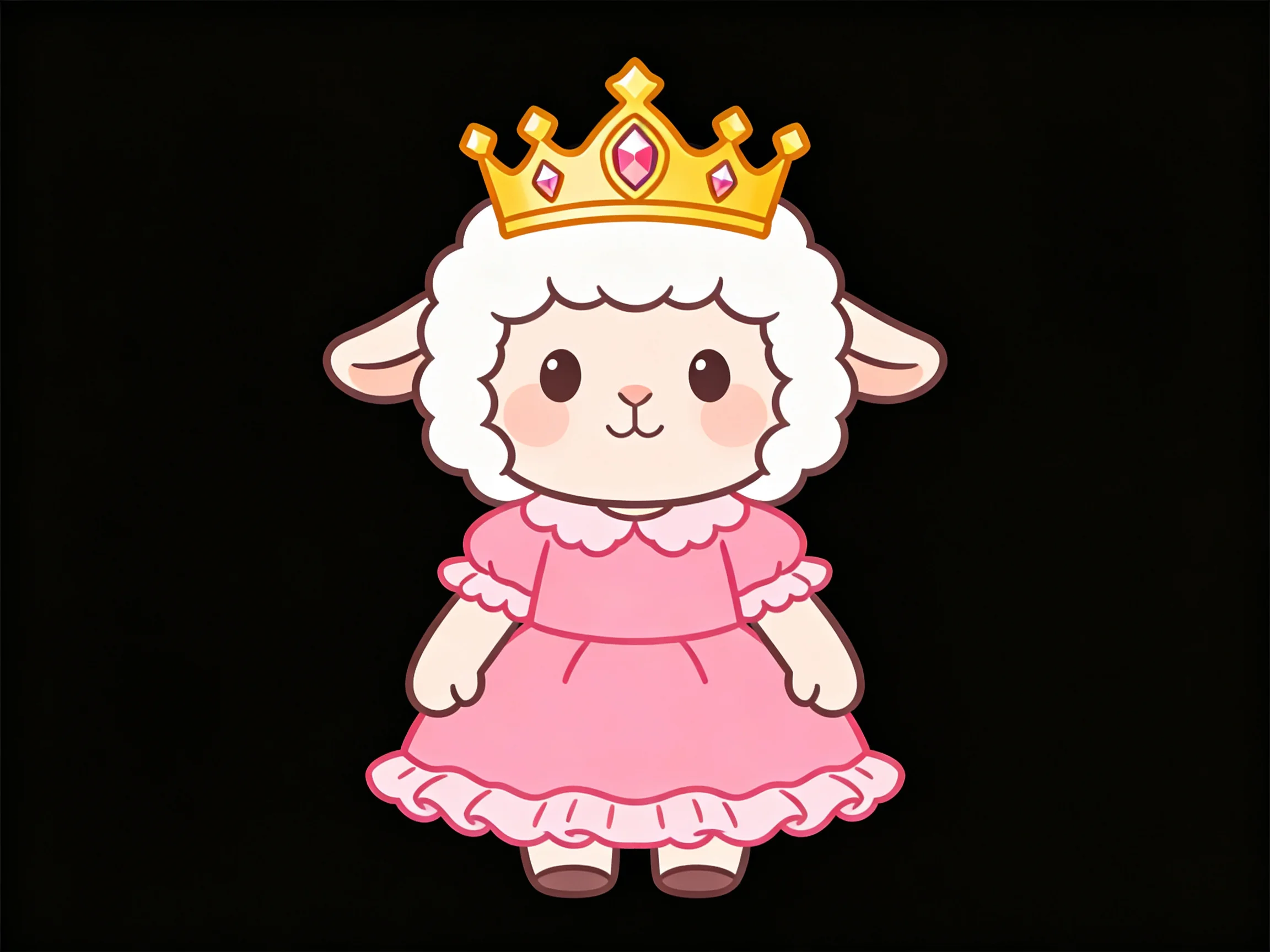 A cartoon sheep princess in pink dress and golden crown