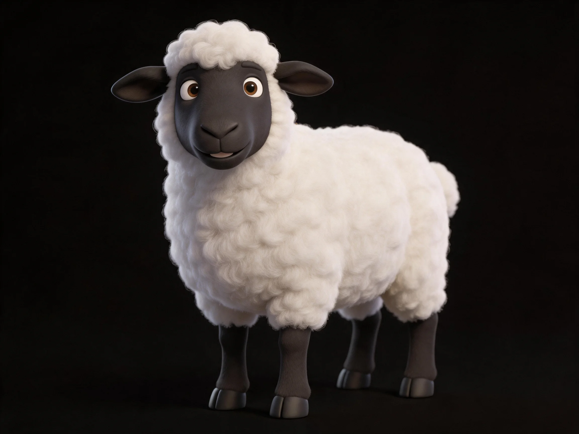 A cartoon sheep with fluffy white wool and dark facial features