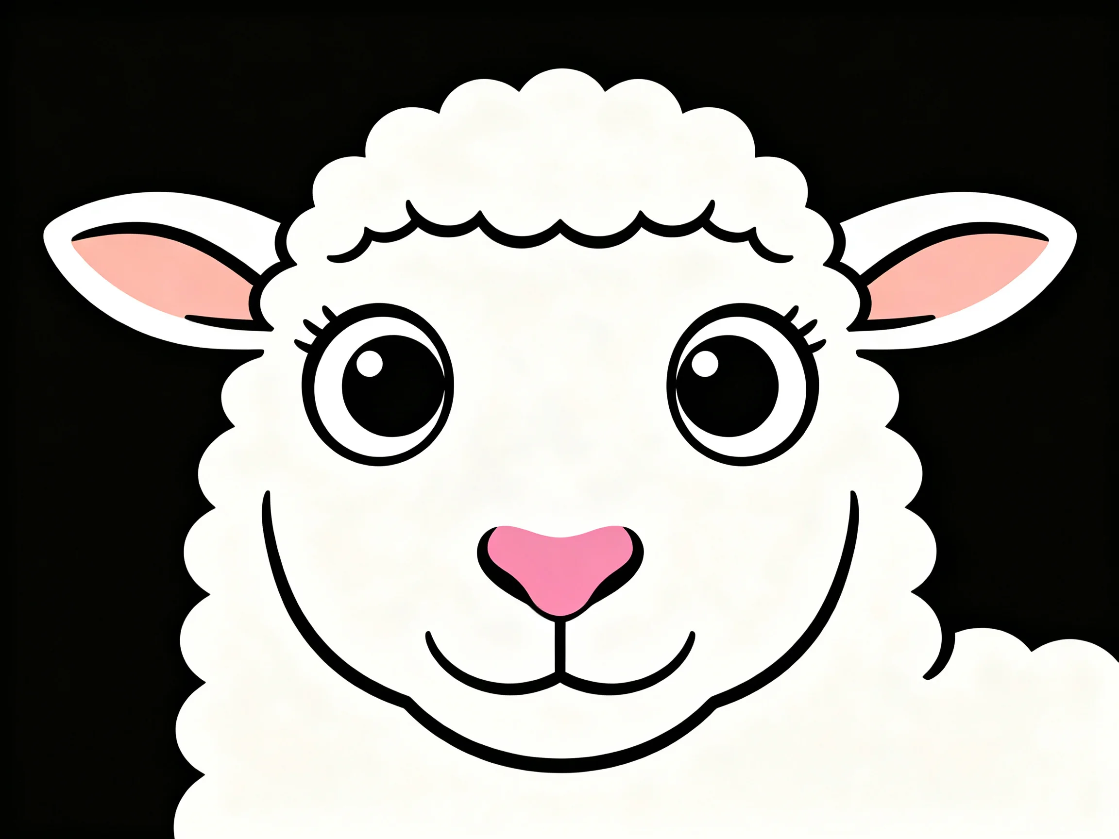 A cartoon sheep with fluffy white wool and pink accents