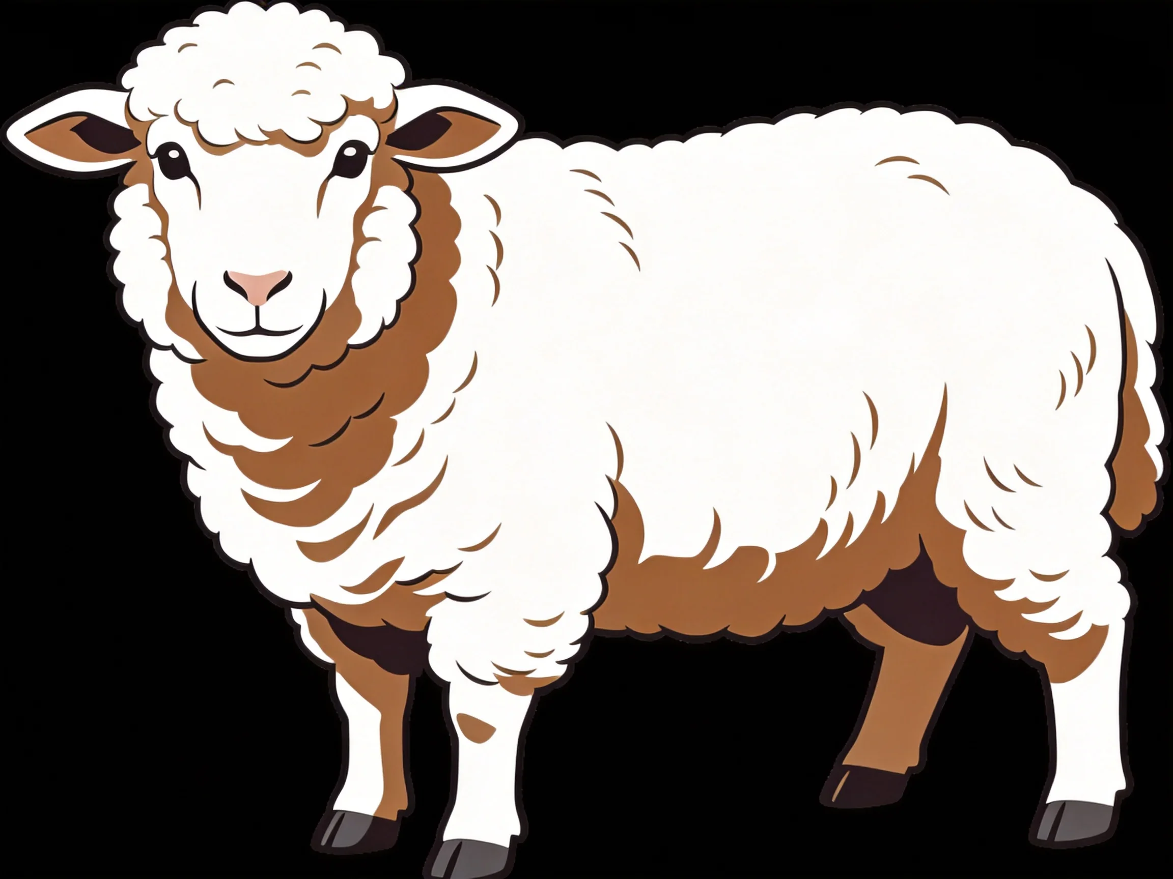 A cartoon sheep with white and brown wool, stylized illustration