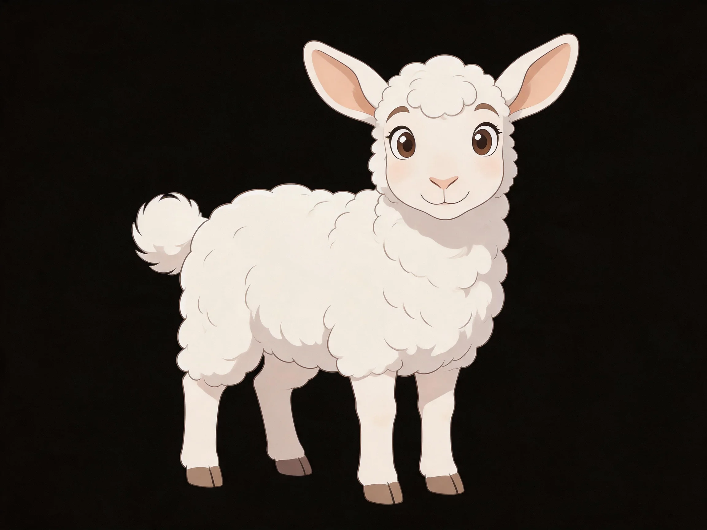 A cartoon-style white lamb with fluffy wool on a solid black background