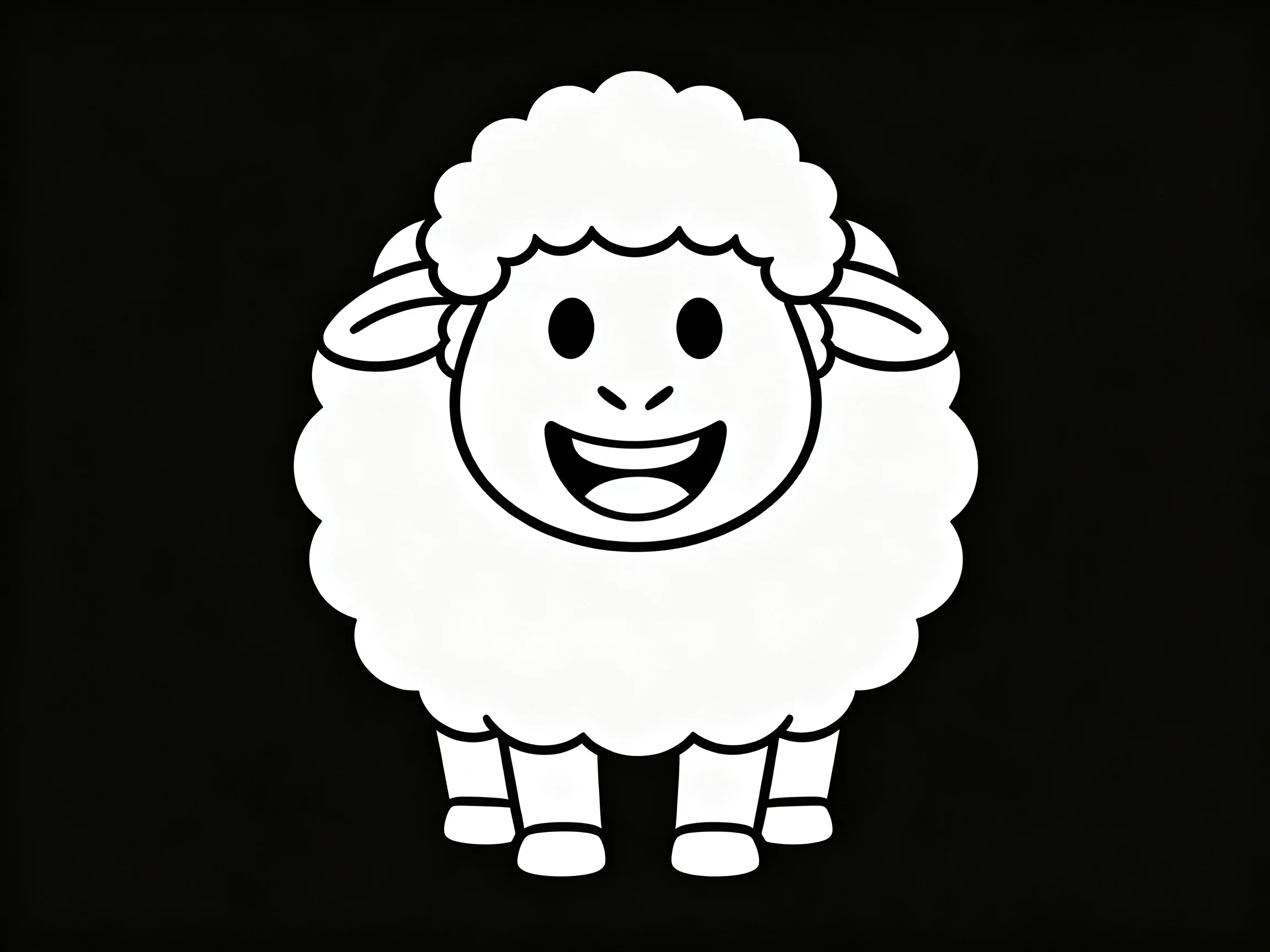 A cheerful cartoon sheep icon against a solid black background
